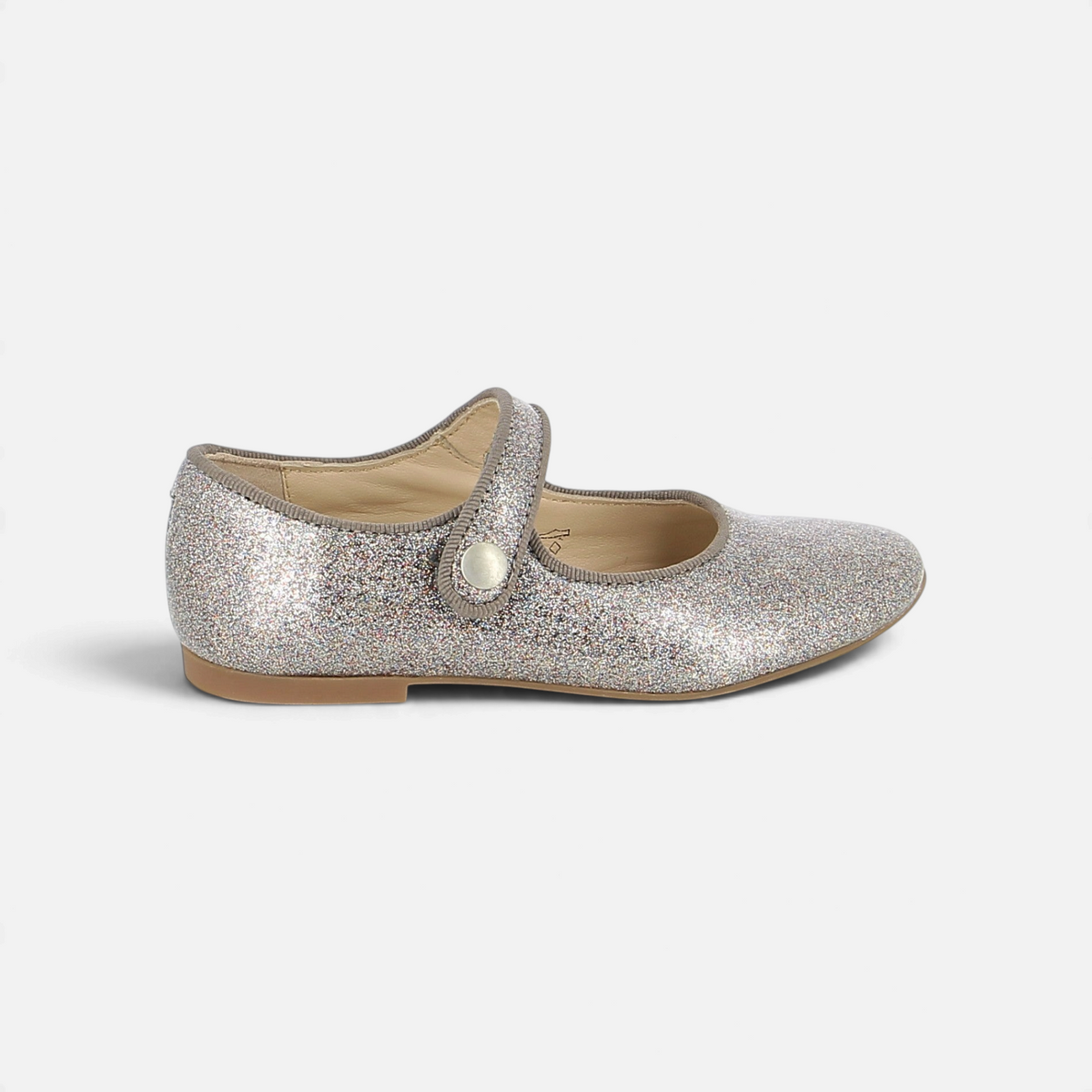 Ballerine Pom d'Api Daisy Baby en cuir pailleté multicolore avec bride à scratch et bouton pression décoratif