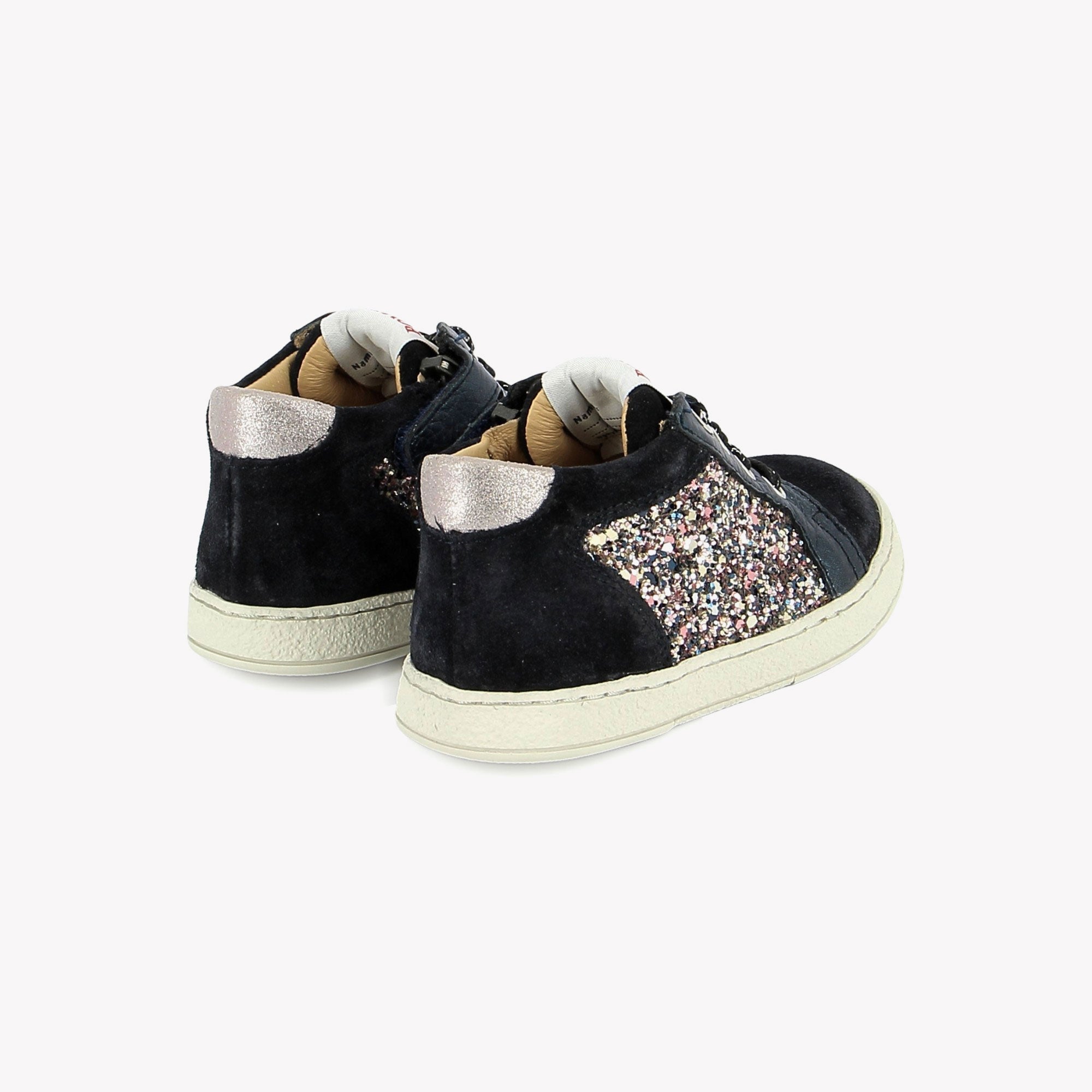 MOUSSE ZIP TOP - VELOURS-GLITTER - NAVY-MULTI PINK POM D'API