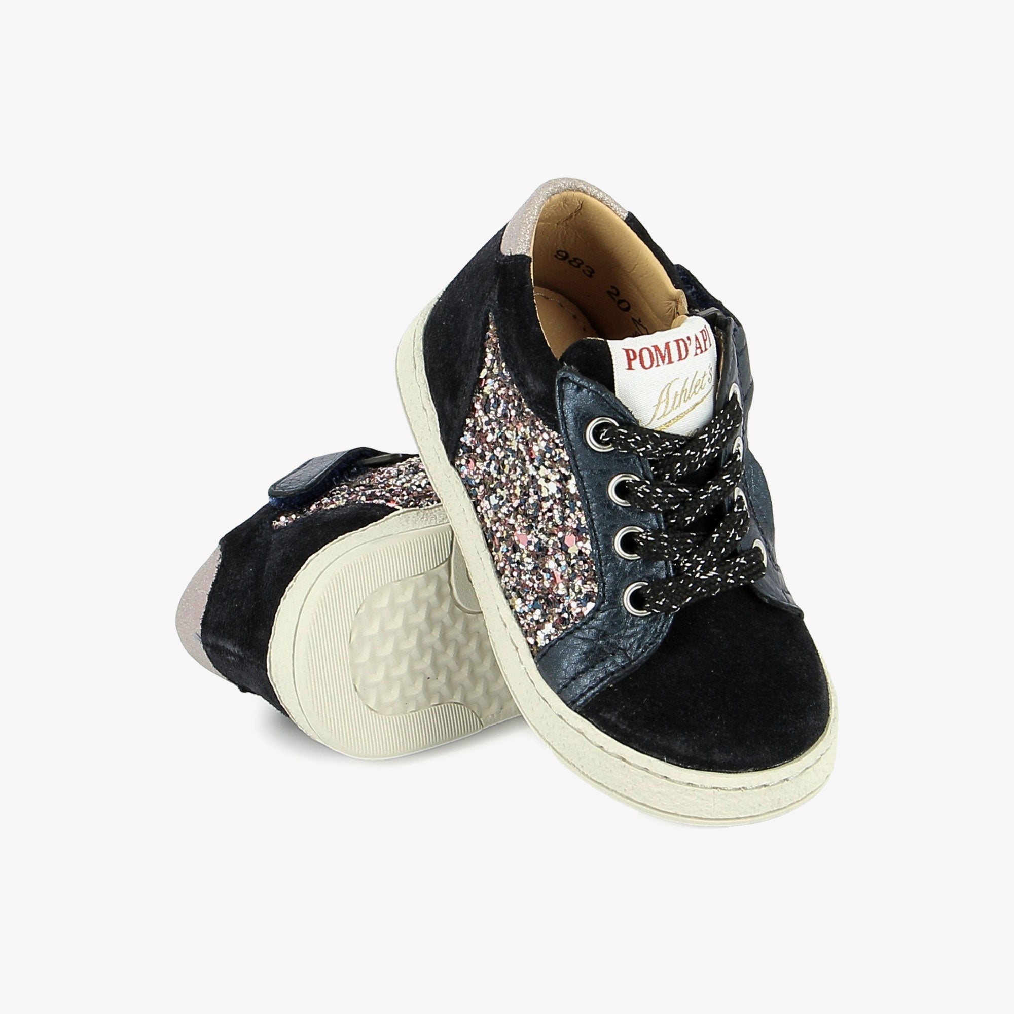 MOUSSE ZIP TOP - VELOURS-GLITTER - NAVY-MULTI PINK POM D'API