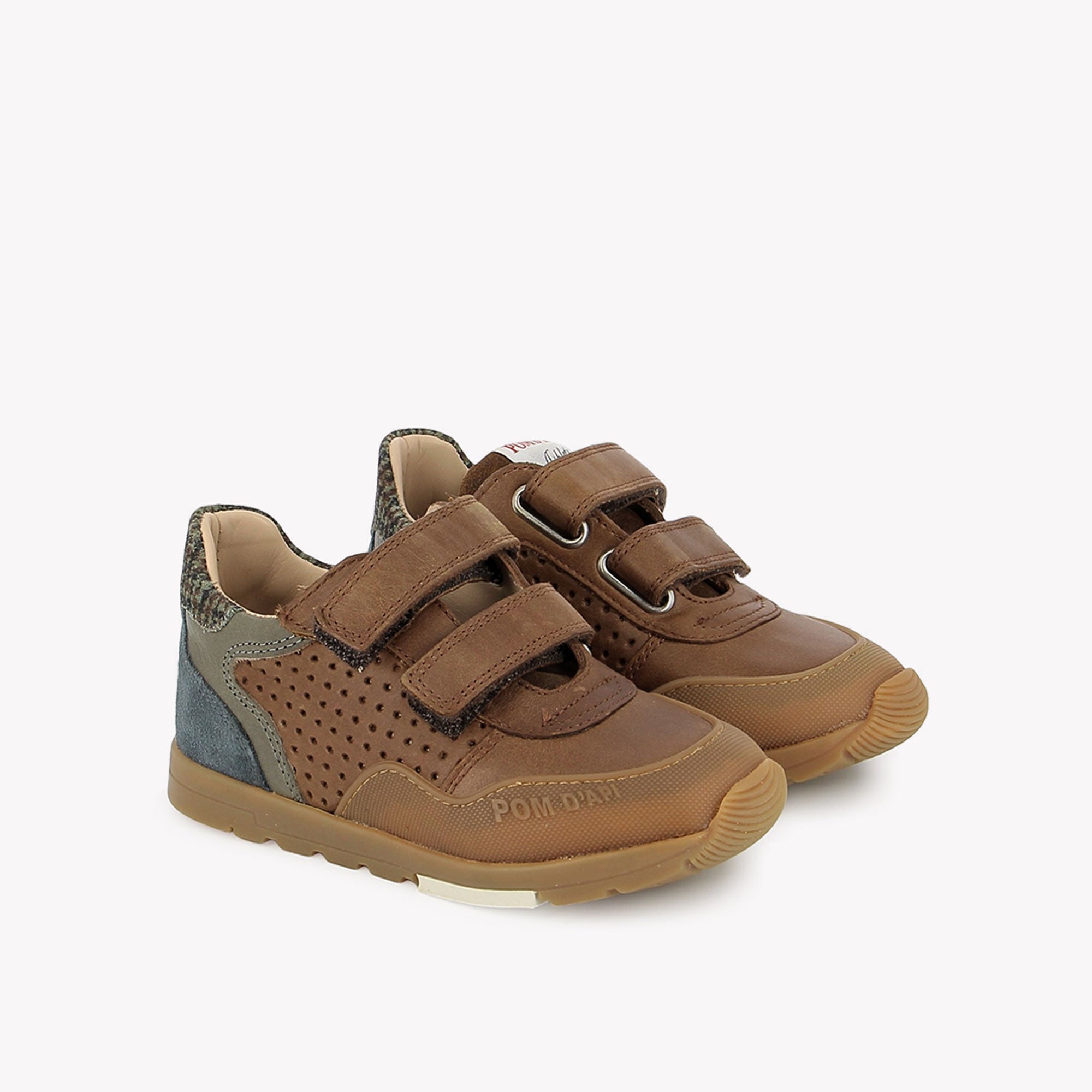 POUSS BUMP PERFO - VELOURS-NAPPA - BROWN-BLEU GRIS POM D'API