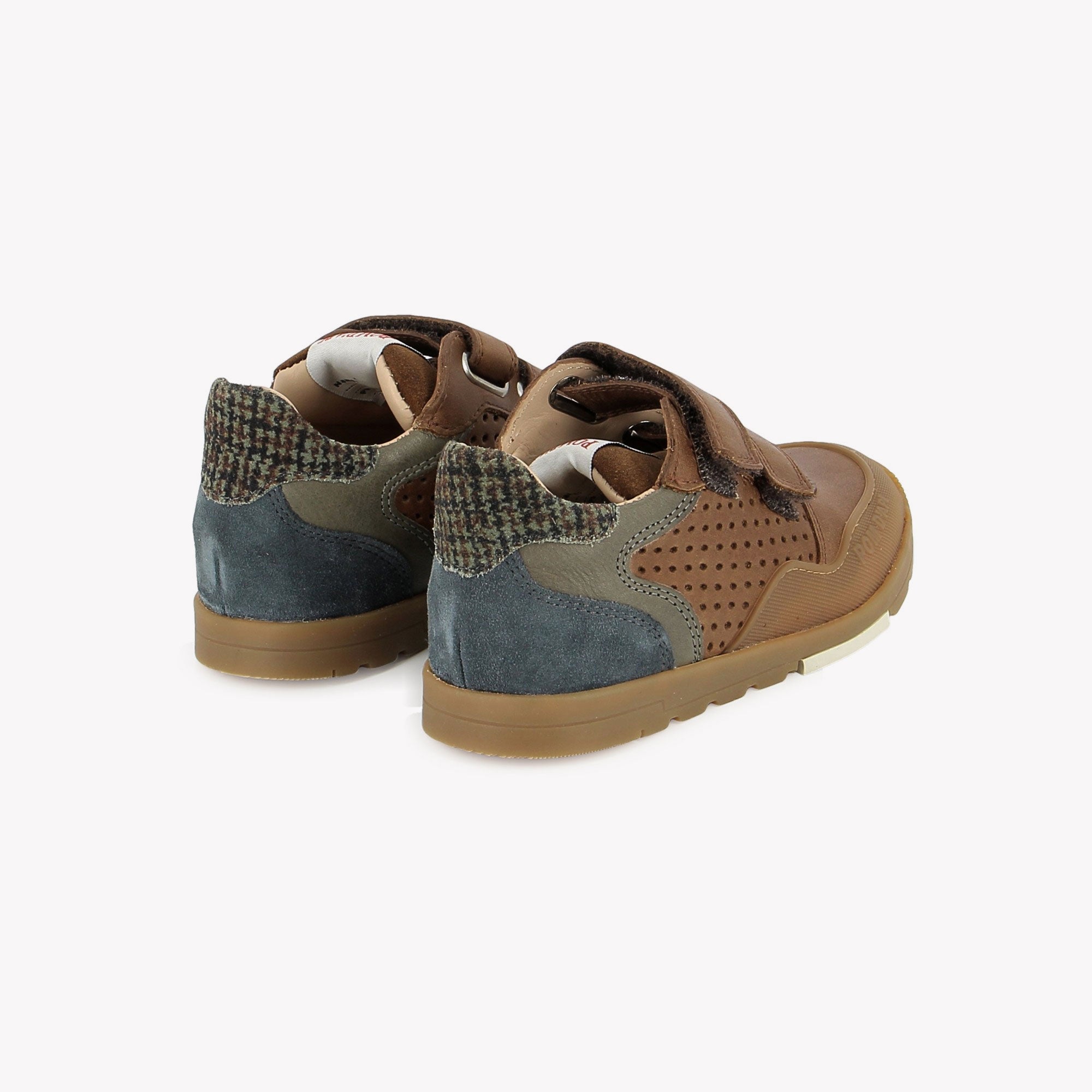 POUSS BUMP PERFO - VELOURS-NAPPA - BROWN-BLEU GRIS POM D'API