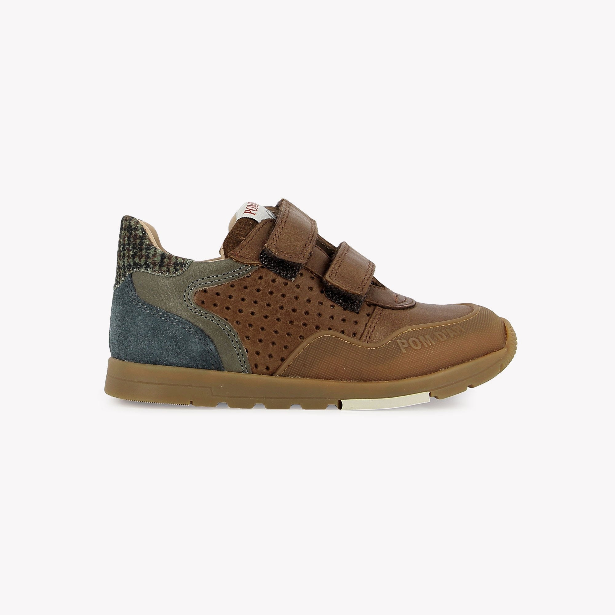 POUSS BUMP PERFO - VELOURS-NAPPA - BROWN-BLEU GRIS POM D'API