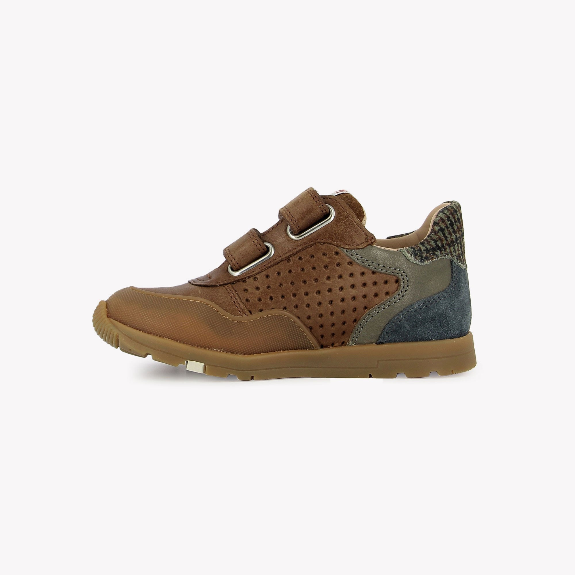 POUSS BUMP PERFO - VELOURS-NAPPA - BROWN-BLEU GRIS POM D'API