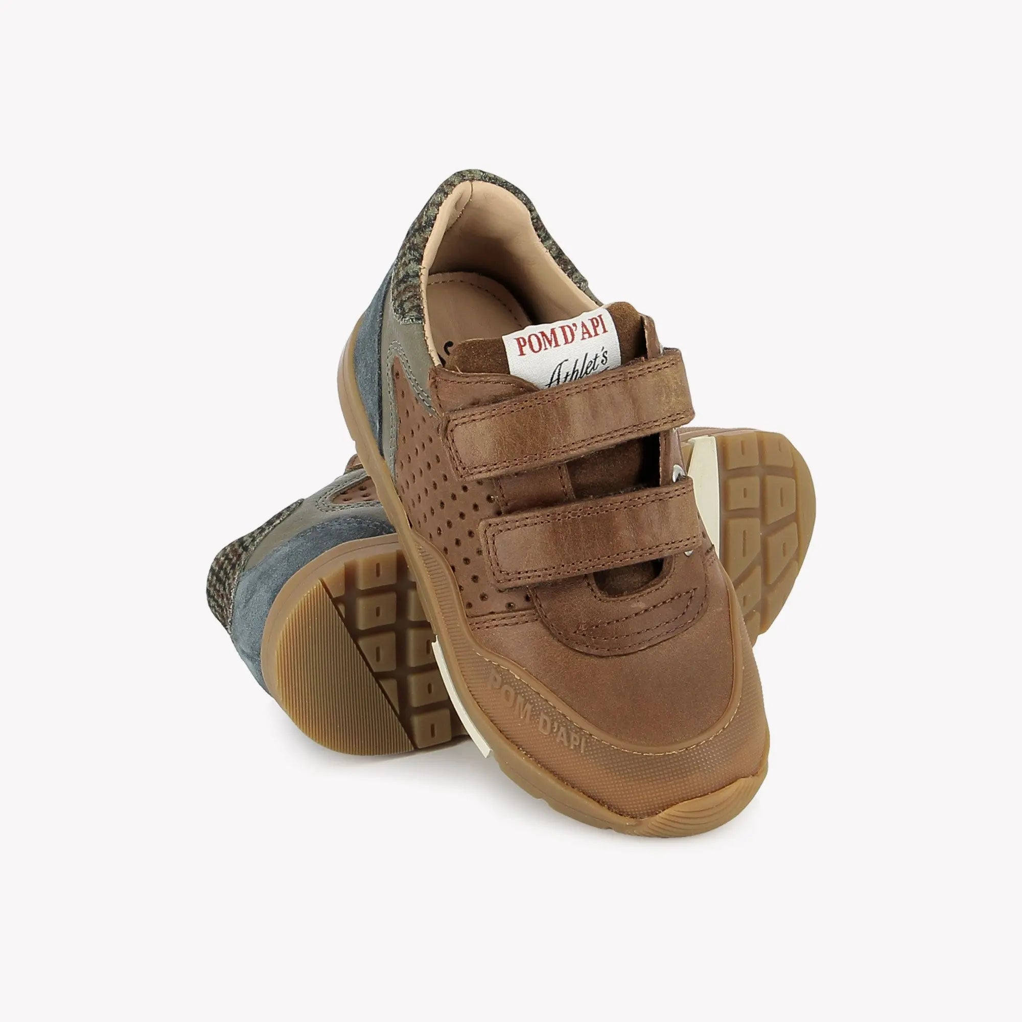 POUSS BUMP PERFO - VELOURS-NAPPA - BROWN-BLEU GRIS POM D'API