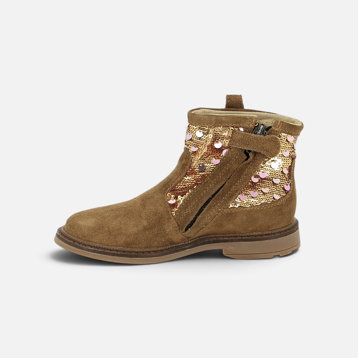 Pom d'Api ' Sister Ankle Boots in honey-colored velvet and sparkling sequins with a side zipper