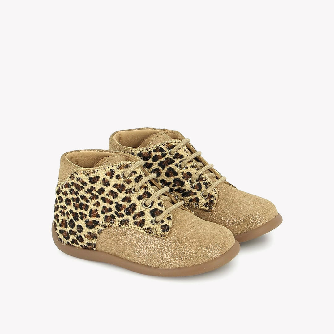 STAND-UP DERBY - VELOURS-LEOPARD - CARAMEL-LEO FAUVE POM D'API