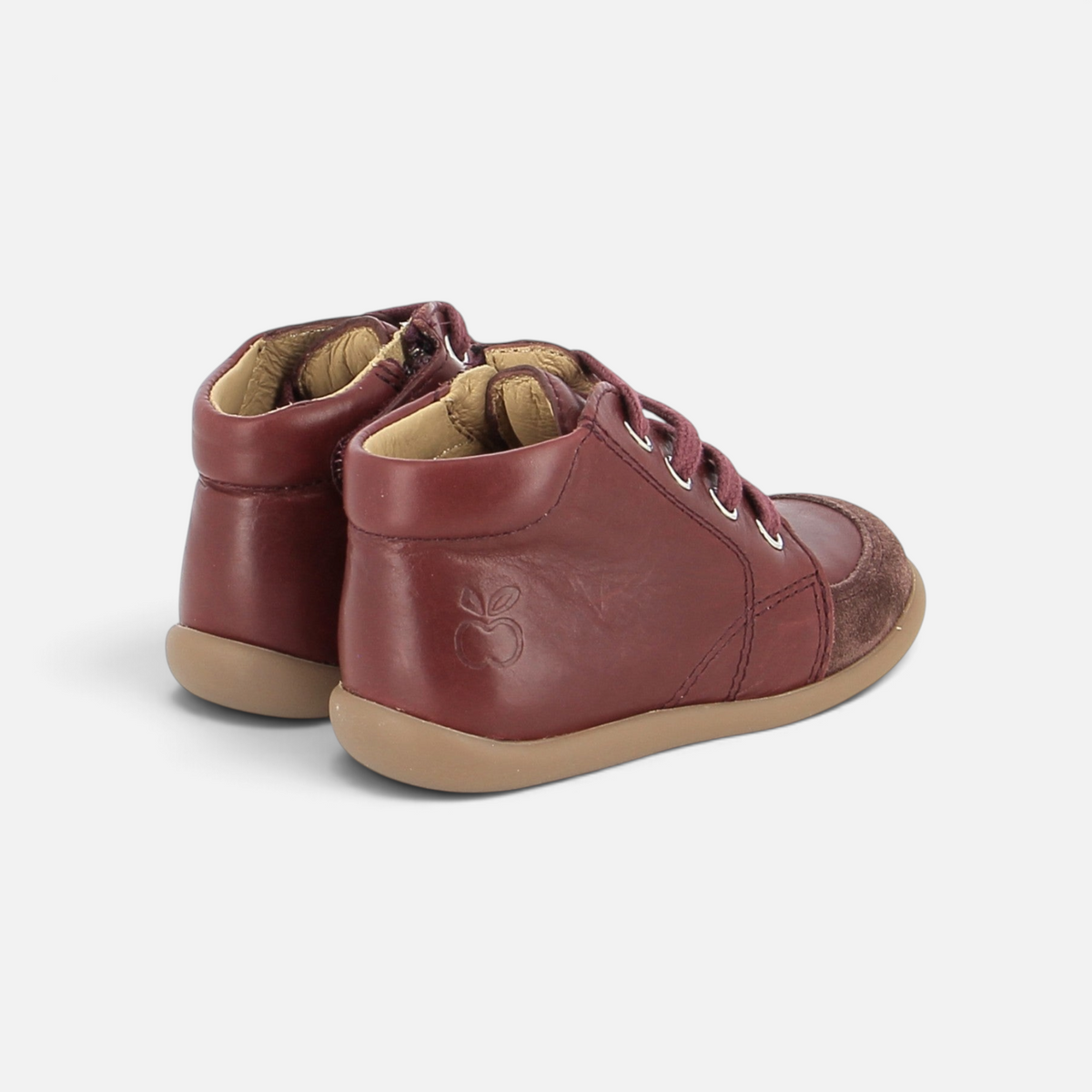 Pom d'Api Bordeaux Leather First-Step Shoes with Side Zipper and Flexible, Non-Slip Sole