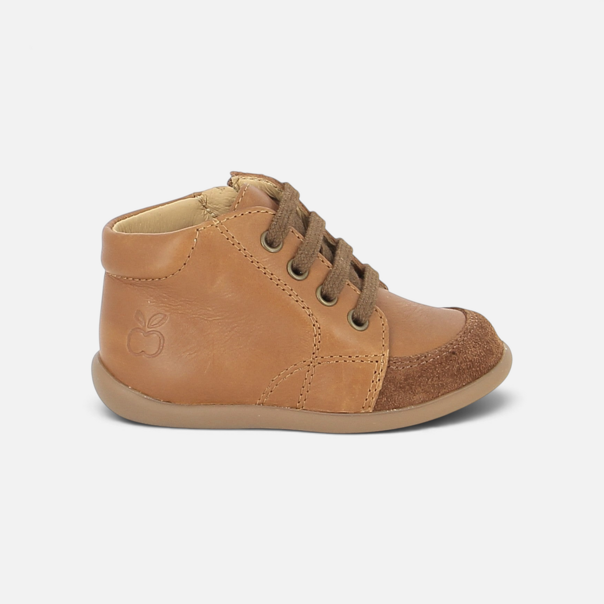 Pom d'Api First Steps Shoes in brown "cuoio" nappa leather with laces and a flexible, non-slip sole