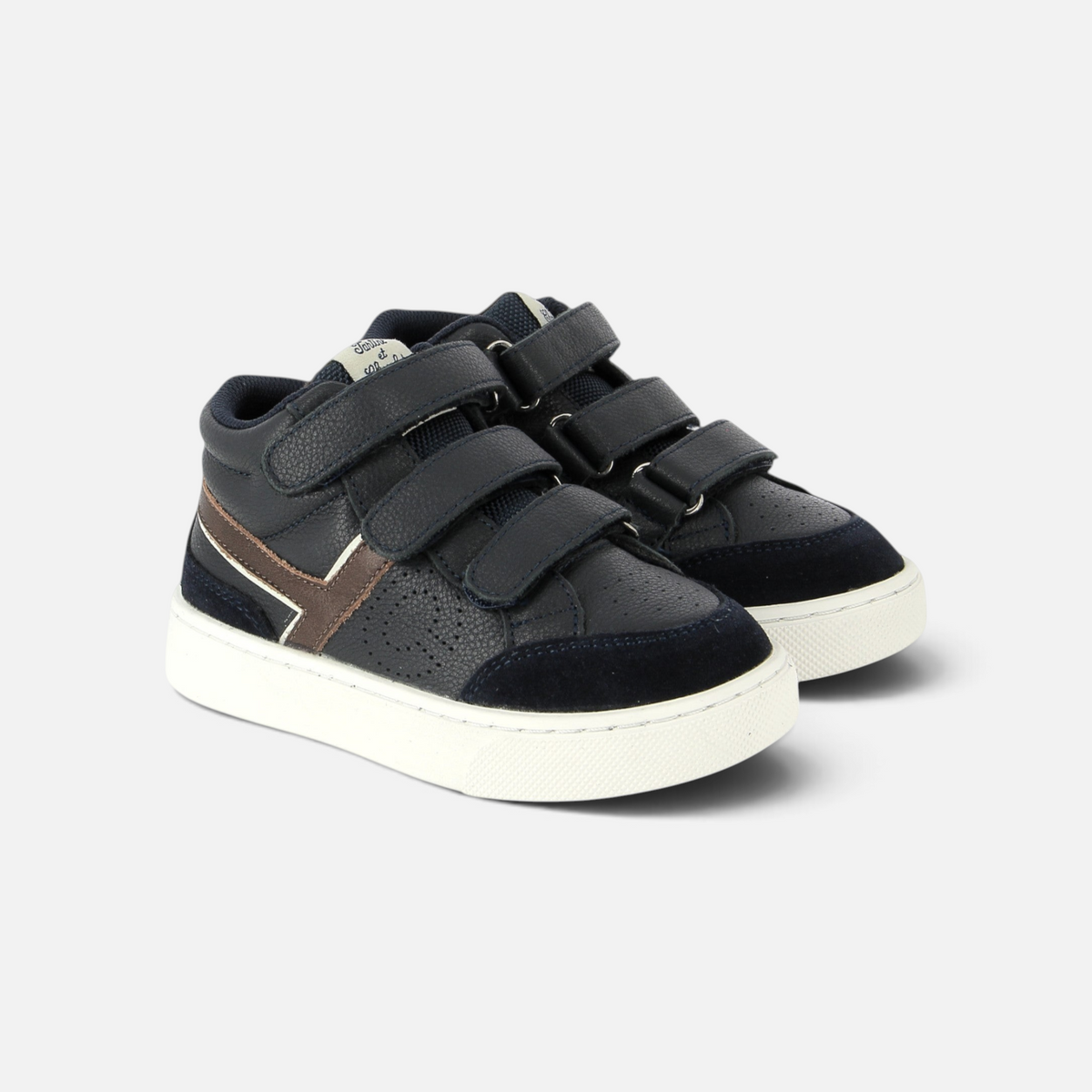 Pom d'Api TC 17 HI EASY hoge sneakers van suède en nappaleer in de kleuren blauw en chocoladebruin, met klittenbandsluitingen