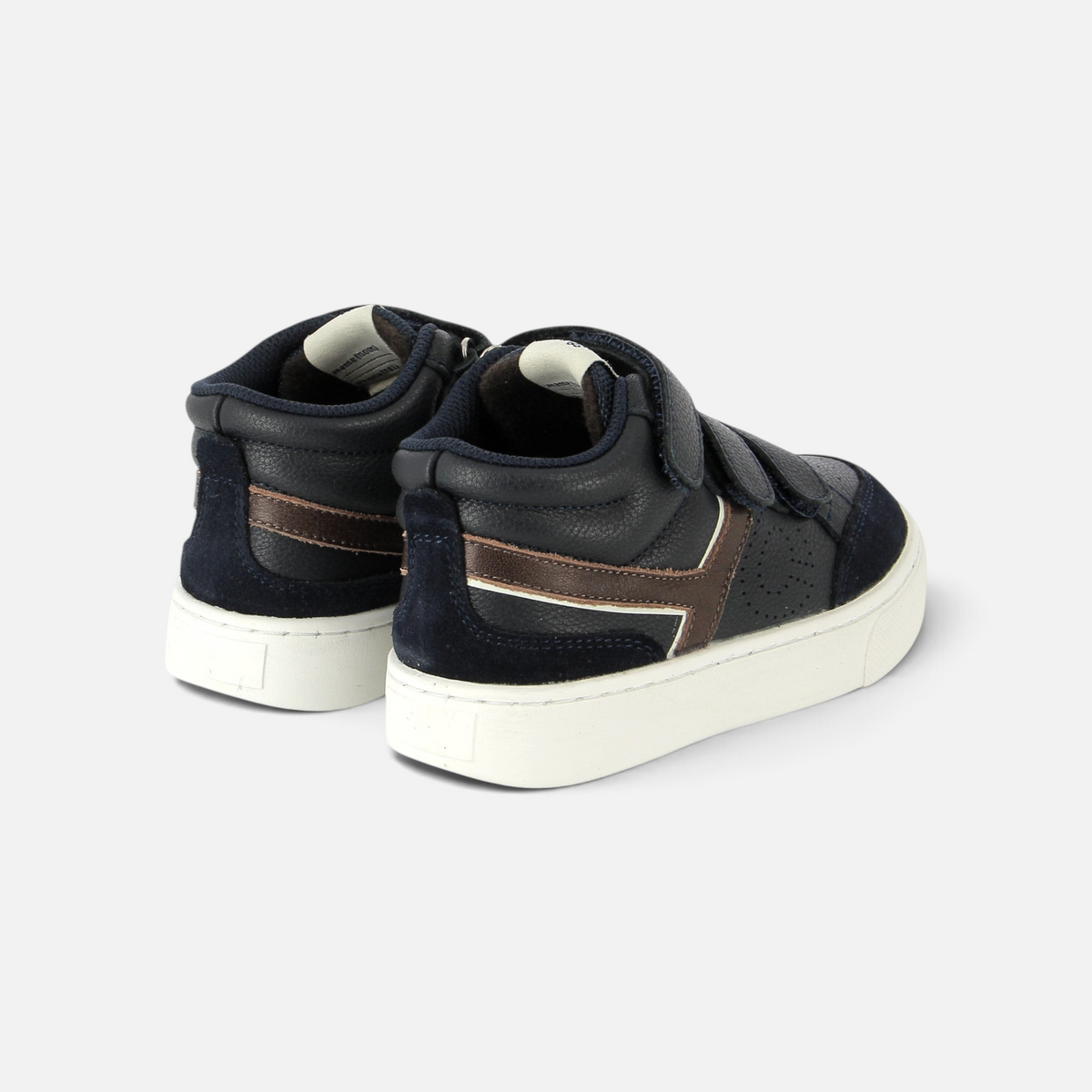 Pom d'Api TC 17 HI EASY hoge sneakers van blauw en chocoladebruin leer, met klittenbandsluiting en witte zool