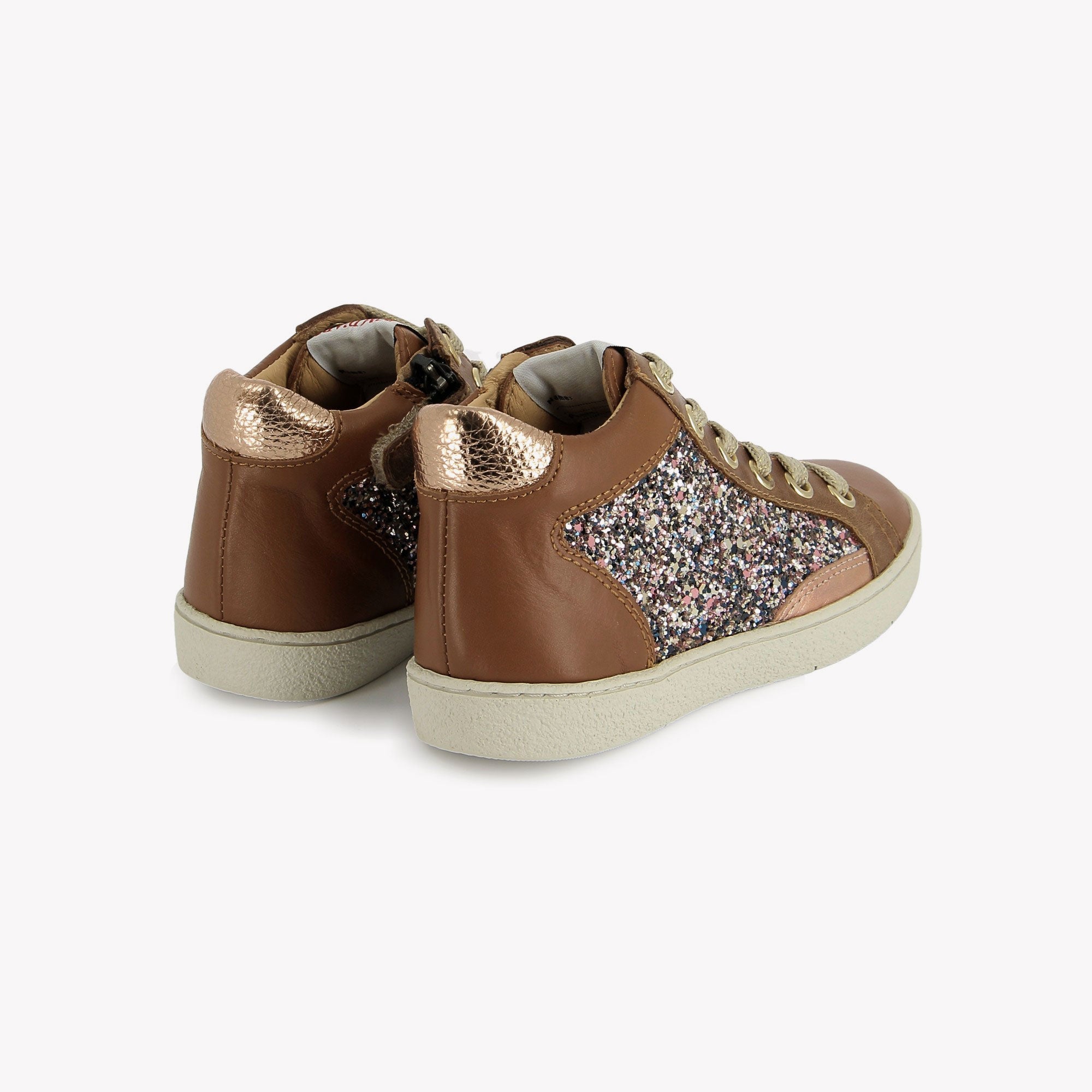 TOP TOUCH ZIPPY - LEATHER-GLITTER - BROWN-MULTI POM D'API