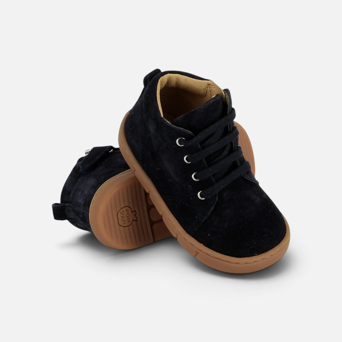 Pom d'Api -barefootschoenen Teko Zip van marineblauw suède met een soepele zool van natuurlijk rubber