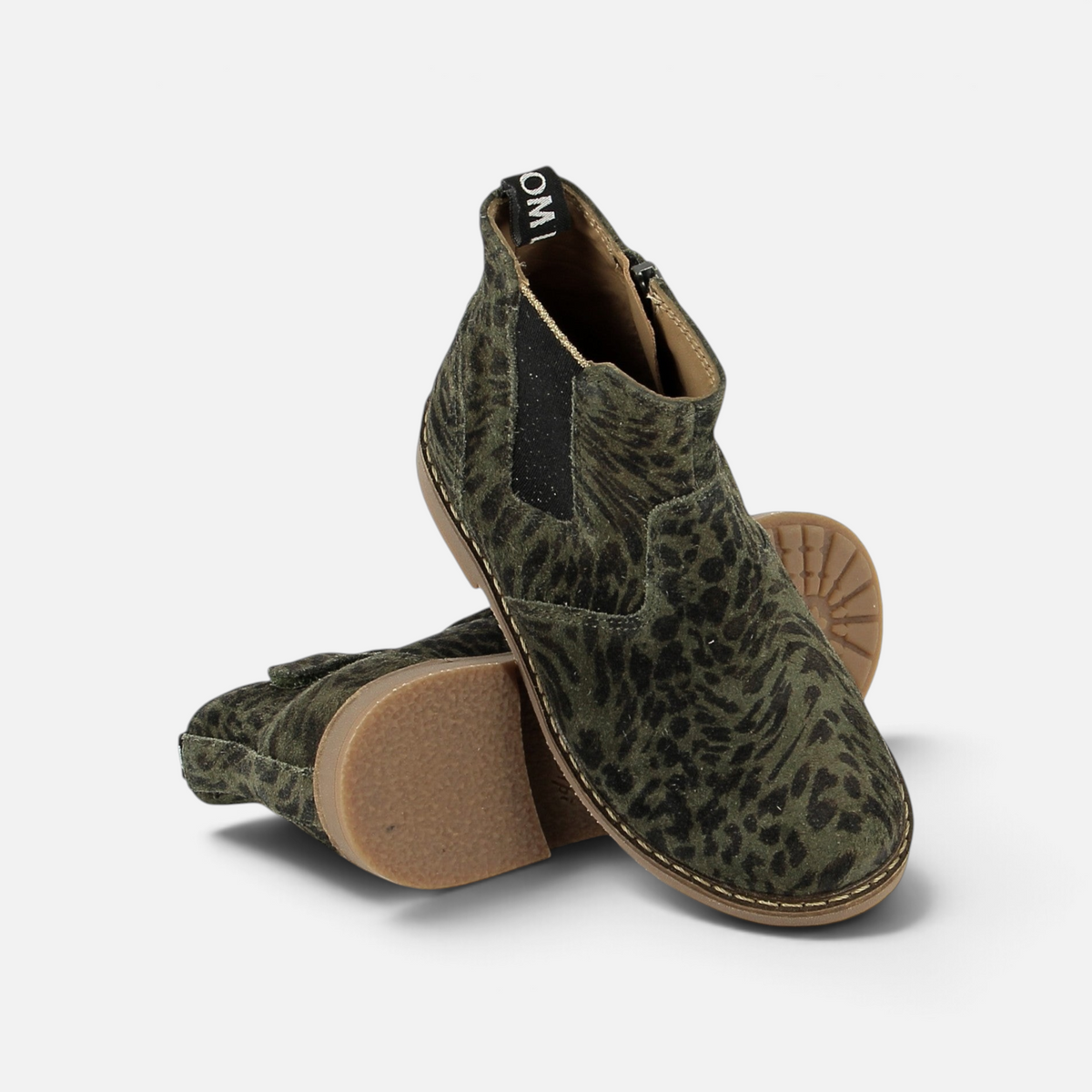 Bottines Chelsea Pom d'Api Trip en cuir kaki à motif léopard avec fermeture éclair latérale et semelle en caoutchouc