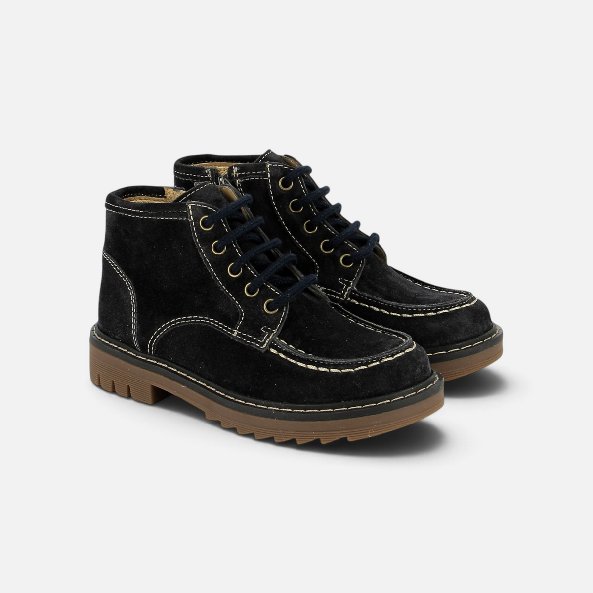 Boots Pom d'Api Sid Lace Plato en velours noir avec surpiqûres contrastées et semelle crantée épaisse