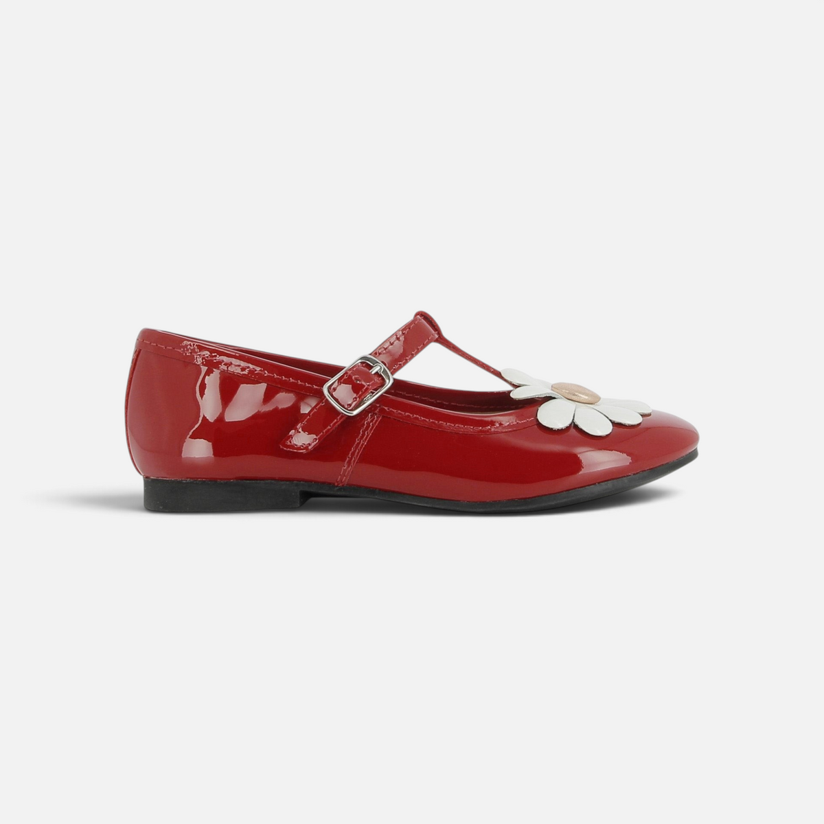Pom d'Api Dory Flo red patent leather ballet flats with an adjustable strap and a daisy motif on the upper