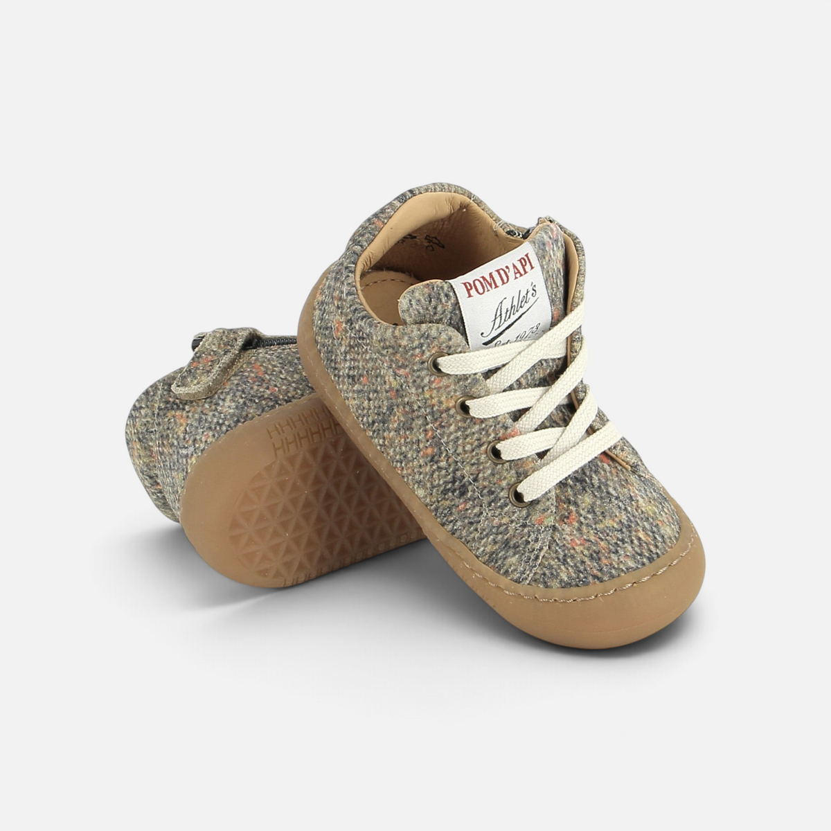 Chaussures barefoot Pom d'Api Yaka Arzachena en laine multicolore avec semelle souple et lacets blancs