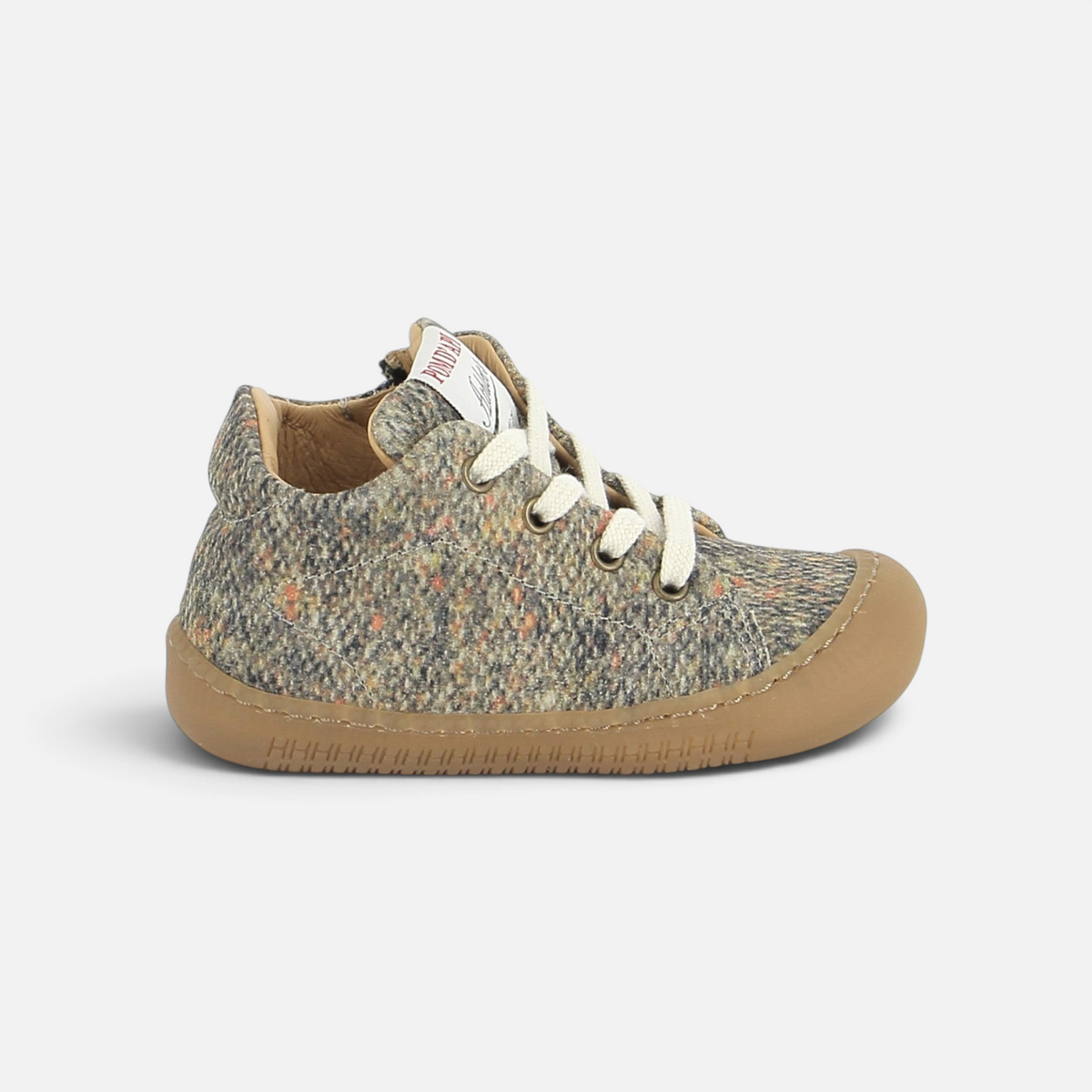 Chaussure barefoot Pom d'Api Yaka Walk Arzachena en textile chiné multicolore avec semelle souple en gomme