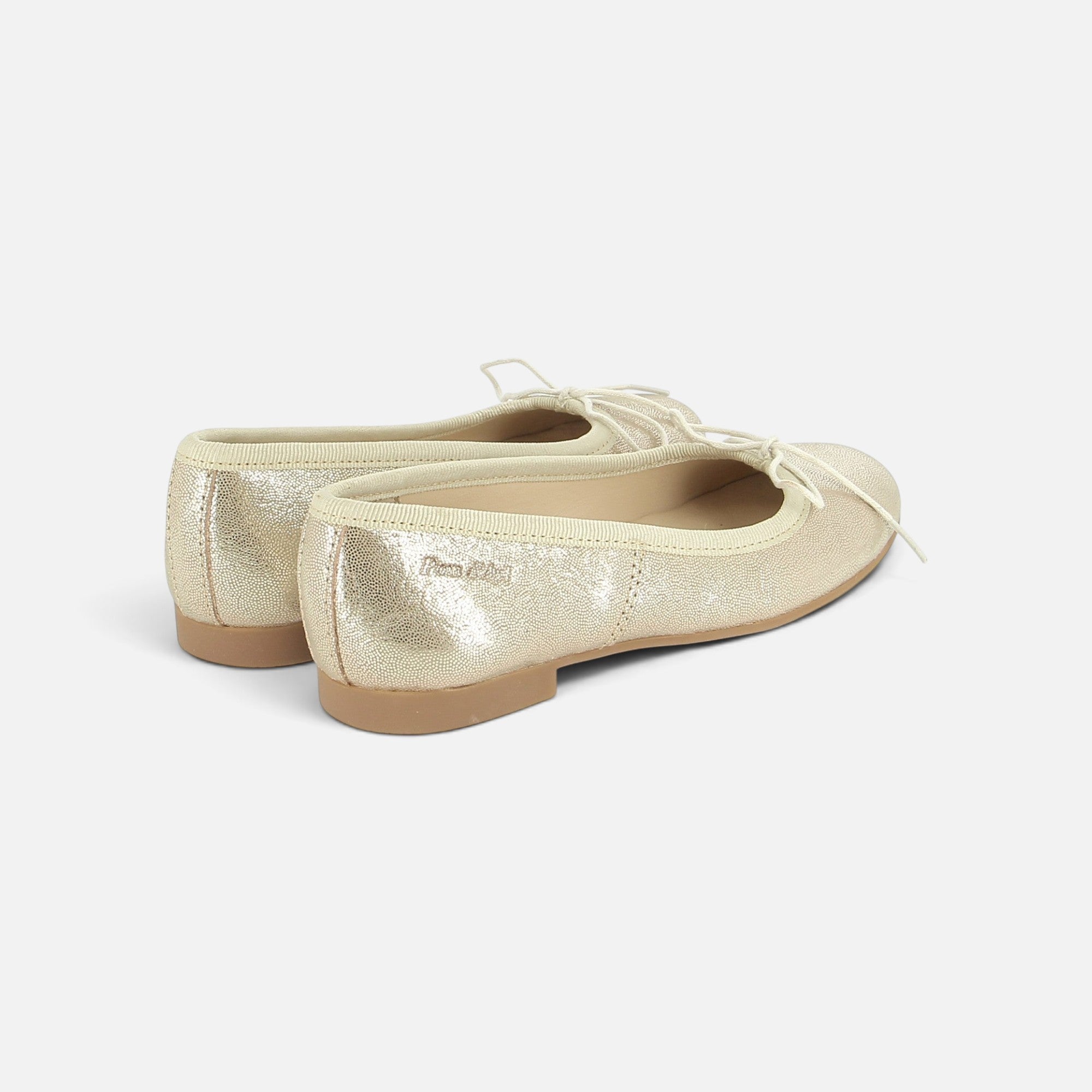 Ballerines Pom d'Api Dory Bal en cuir pailleté couleur sable avec petit nœud décoratif et semelle plate
