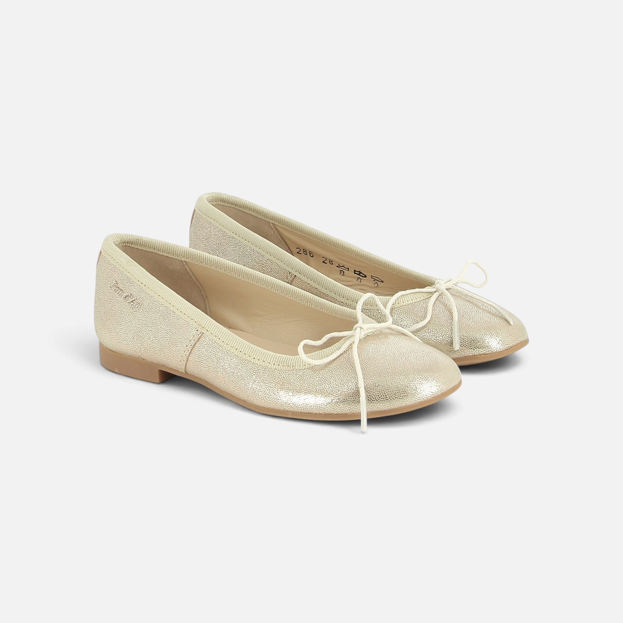 Ballerines Pom d'Api Dory Bal en cuir pailleté couleur sable avec petit nœud décoratif sur le dessus