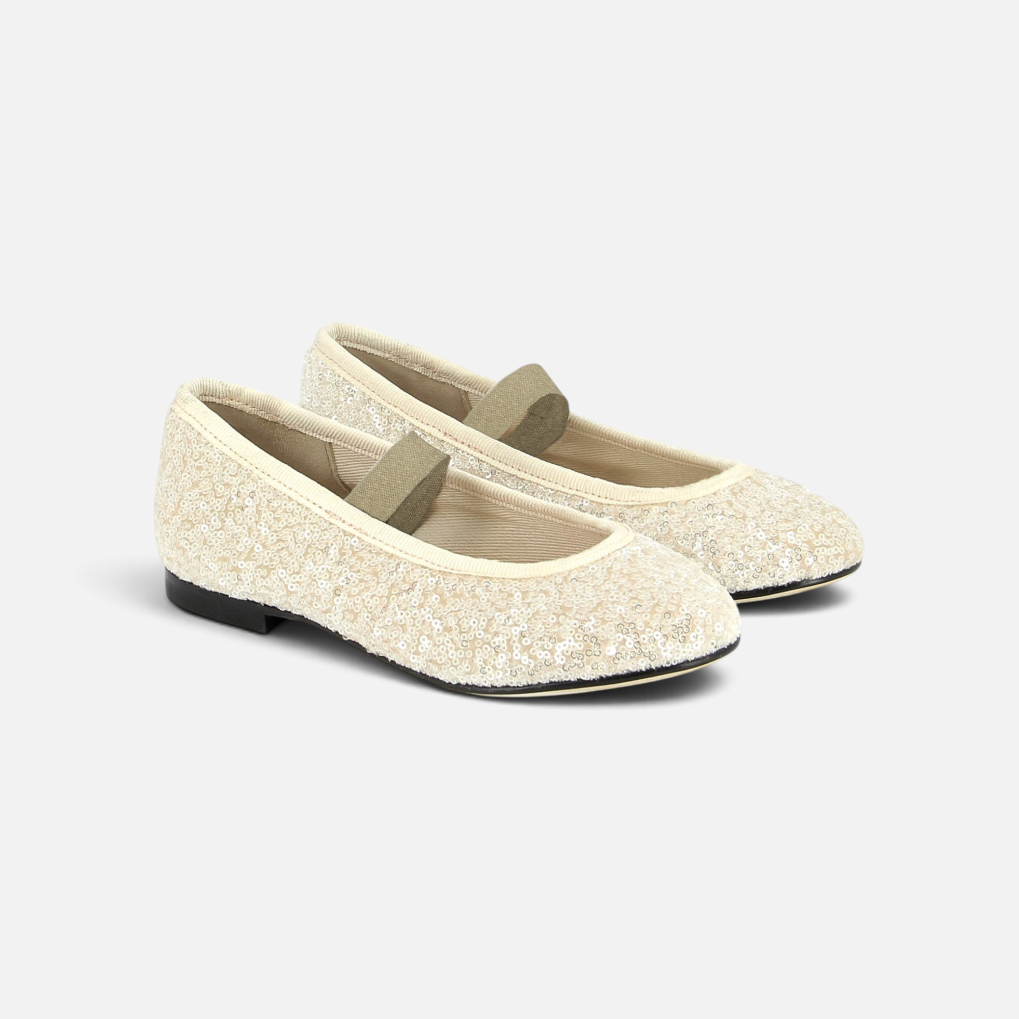 Ballerines Pom d'Api pour fille en sequins beiges avec bride salomé élastique pour un maintien élégant