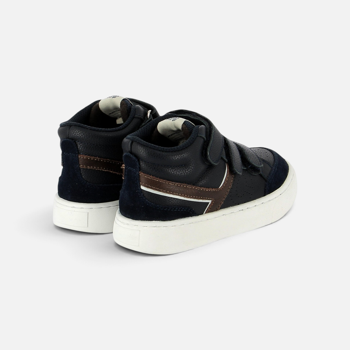 Basket montante Pom d'Api bleu marine en cuir avec fermeture velcro et semelle cuvette blanche