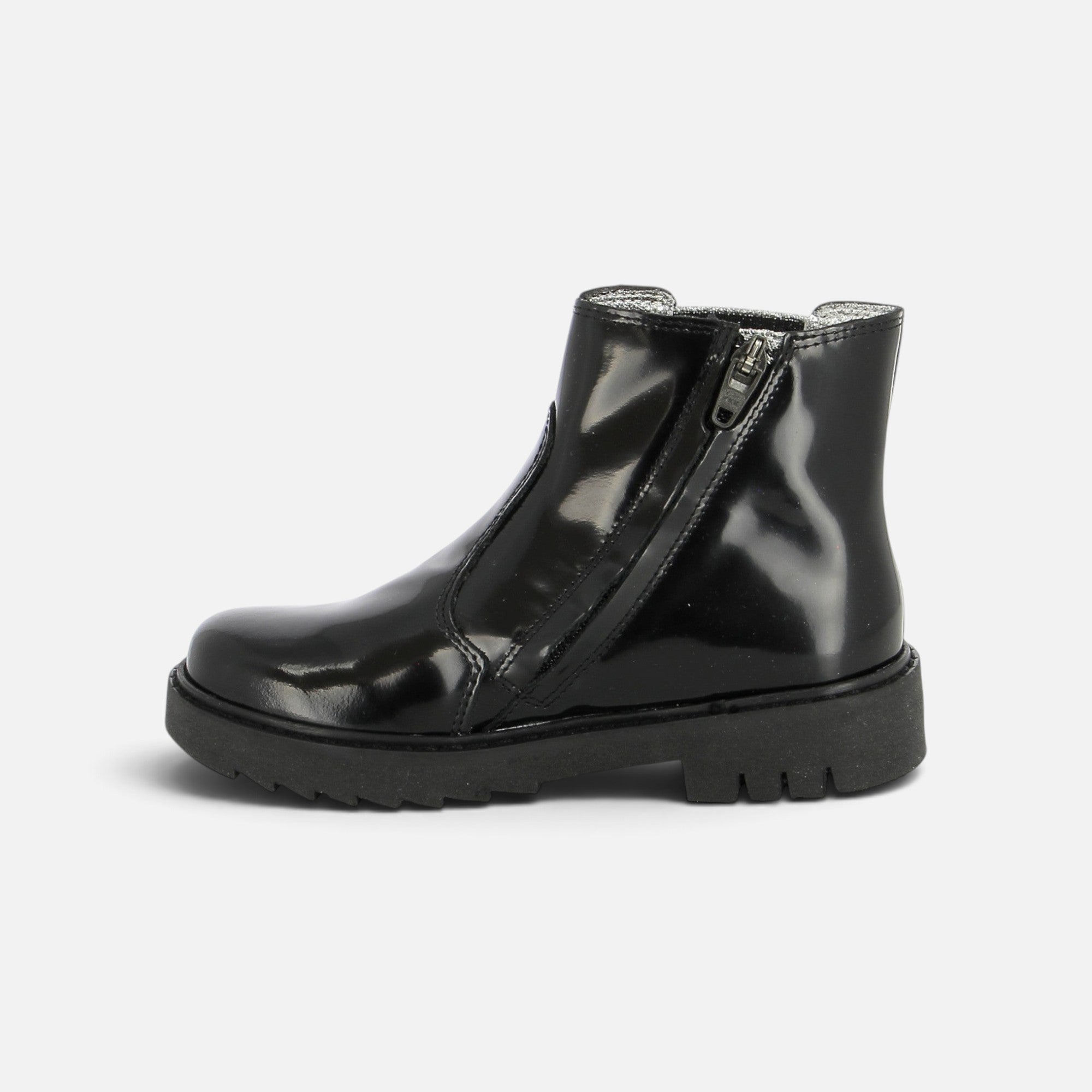 Boots Pom d'Api Sid en cuir verni noir avec semelle crantée épaisse et fermeture éclair latérale