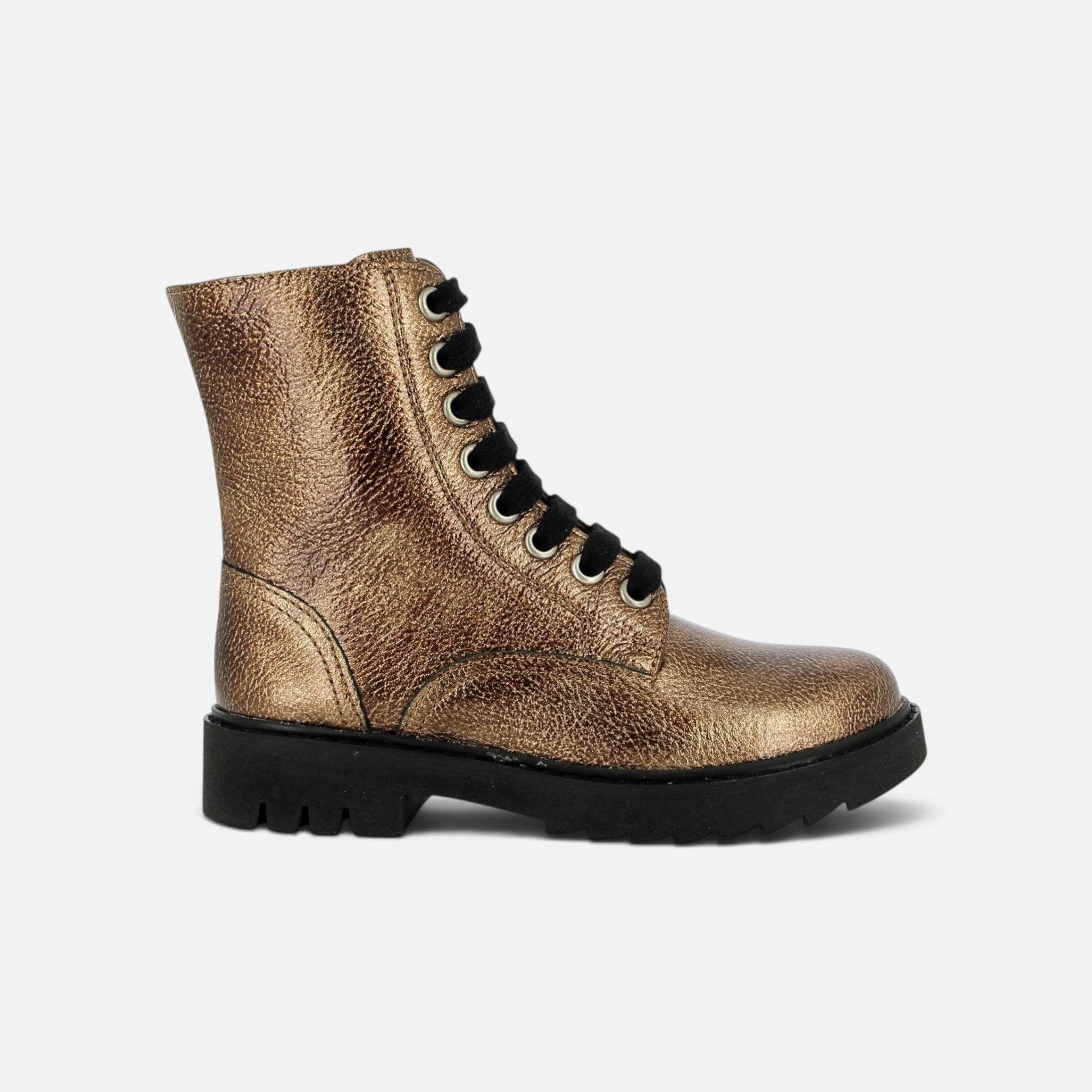 Boots Pom d'Api Sid Ranger en cuir métallisé bronze avec lacets noirs et semelle crantée épaisse