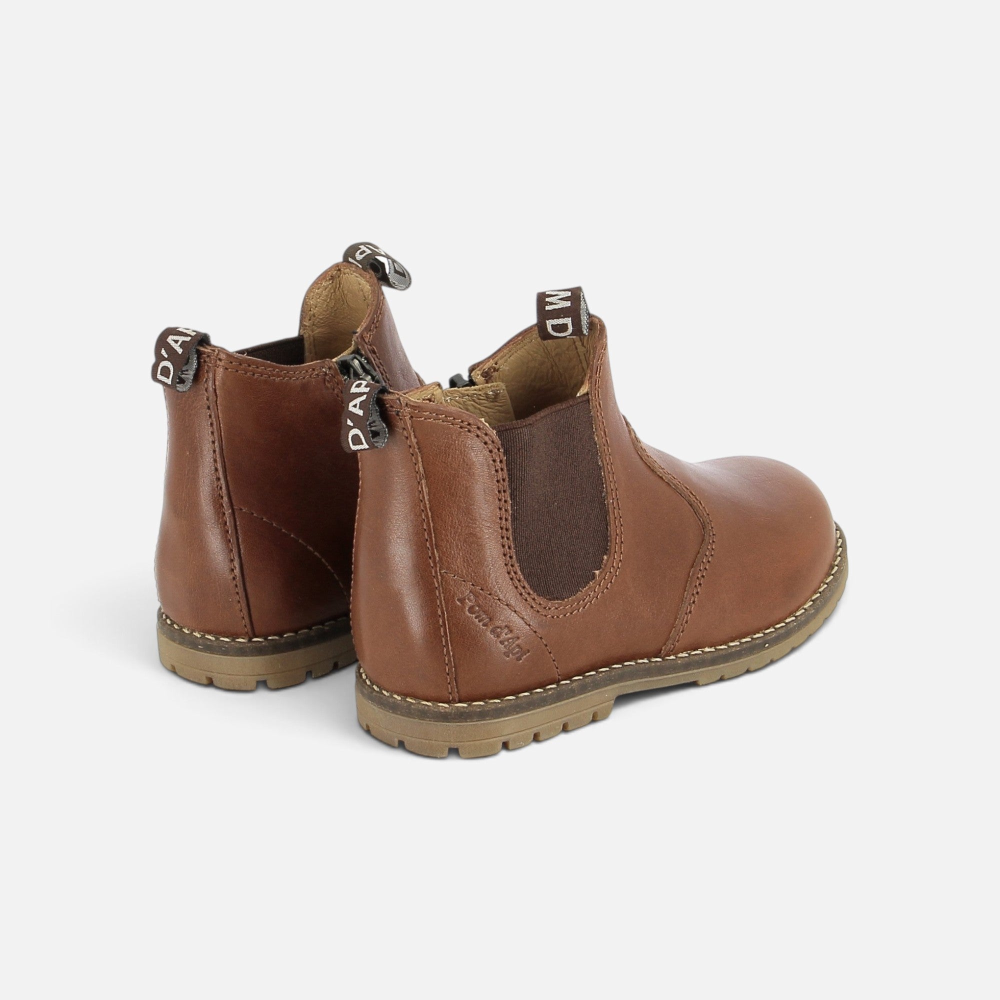 Bottines Chelsea Pom d'Api Bob en cuir marron avec fermeture éclair latérale et semelle antidérapante