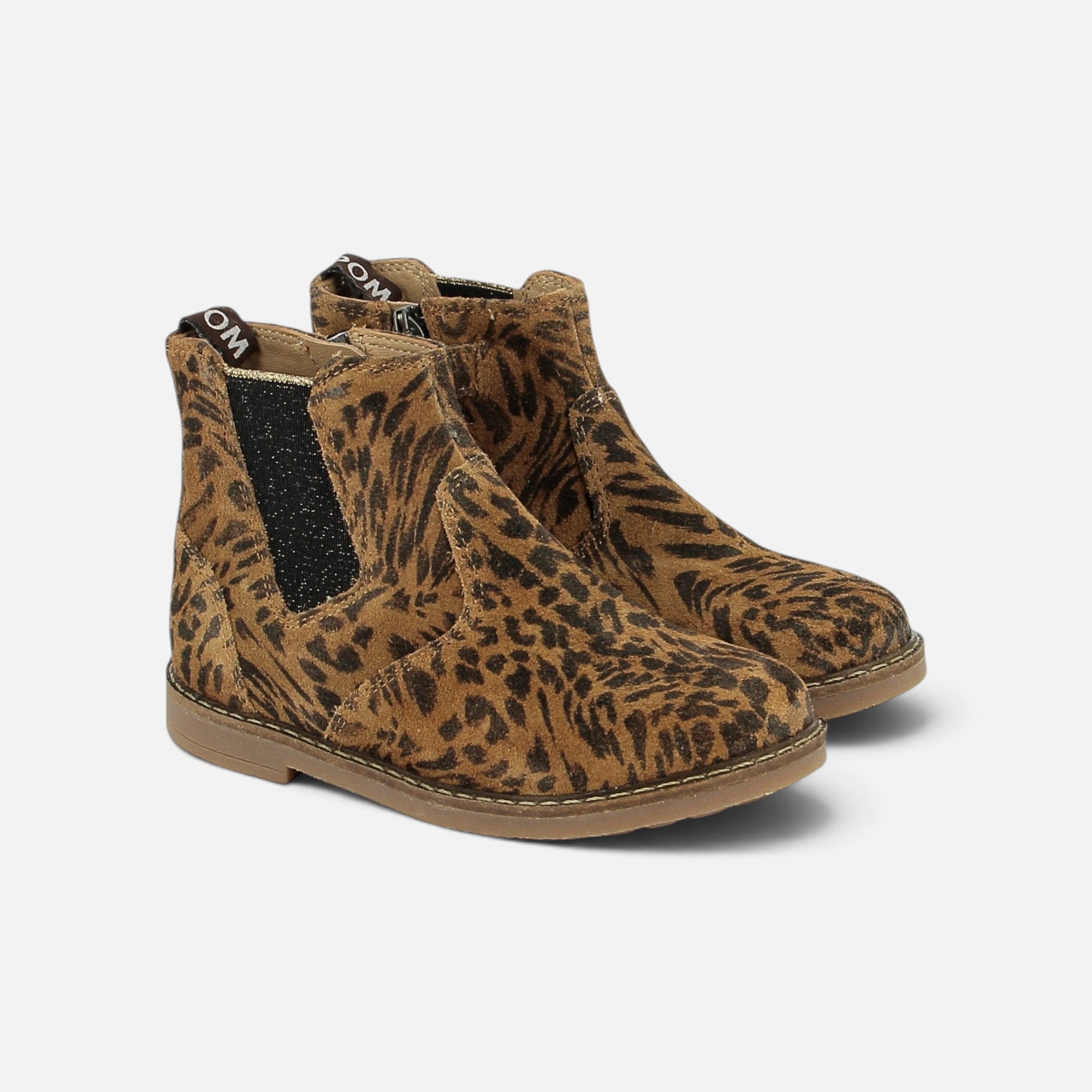 Bottines Chelsea Pom d'Api Trip en cuir imprimé léopard avec empiècement élastique noir pailleté et fermeture zippée