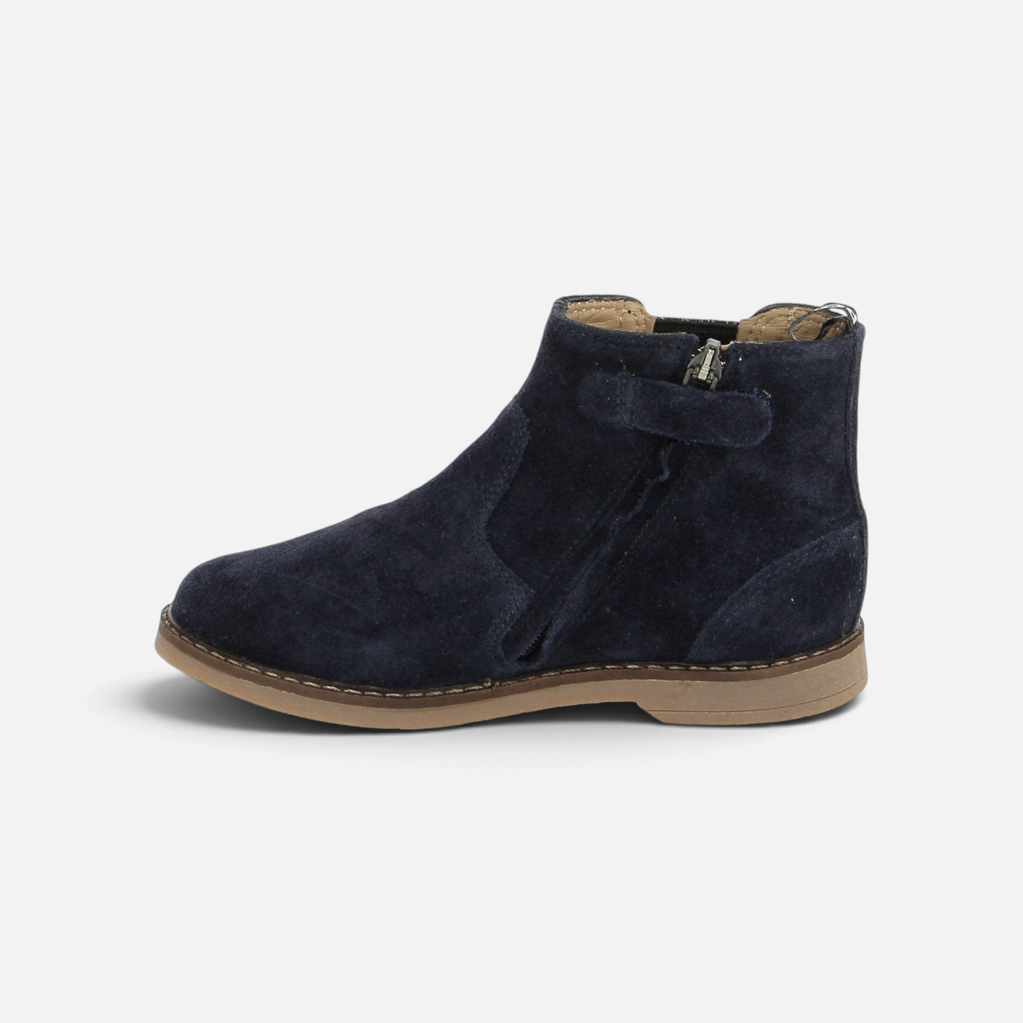 Bottines Chelsea Pom d'Api Trip en cuir velours bleu marine avec fermeture éclair latérale et semelle en caoutchouc