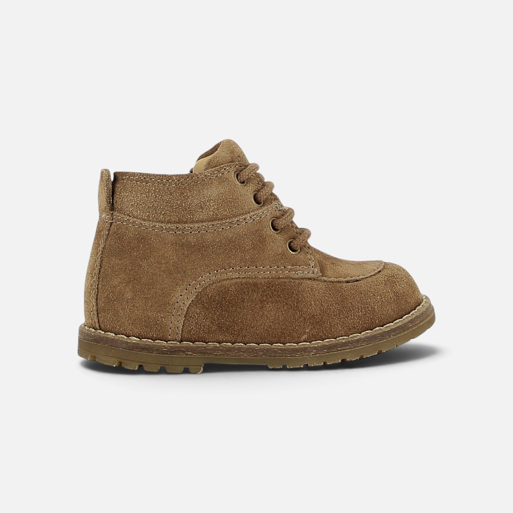 Bottines Pom d'Api Bob Hunter en velours tabac avec lacets, col matelassé et semelle antidérapante
