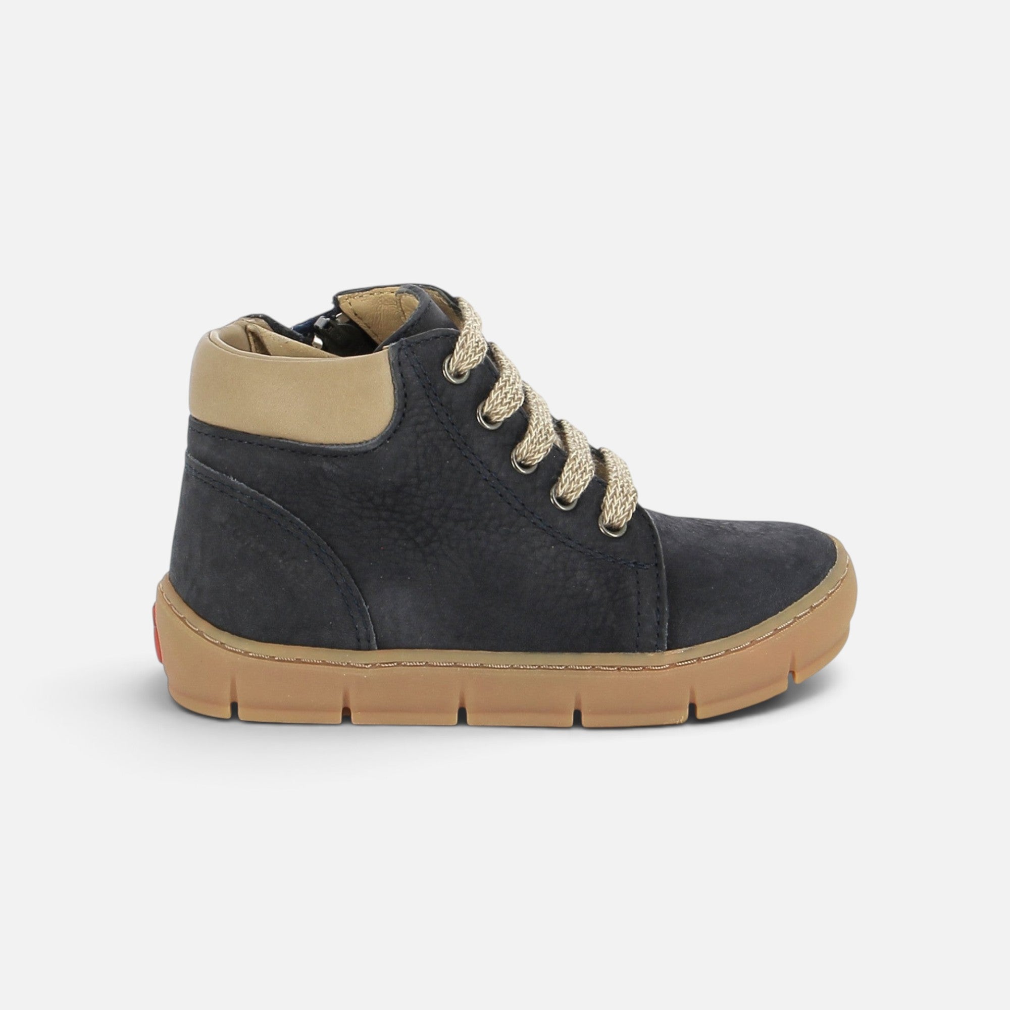 Chaussures montantes Pom d'Api Start en nubuck bleu marine avec col beige et semelle en gomme