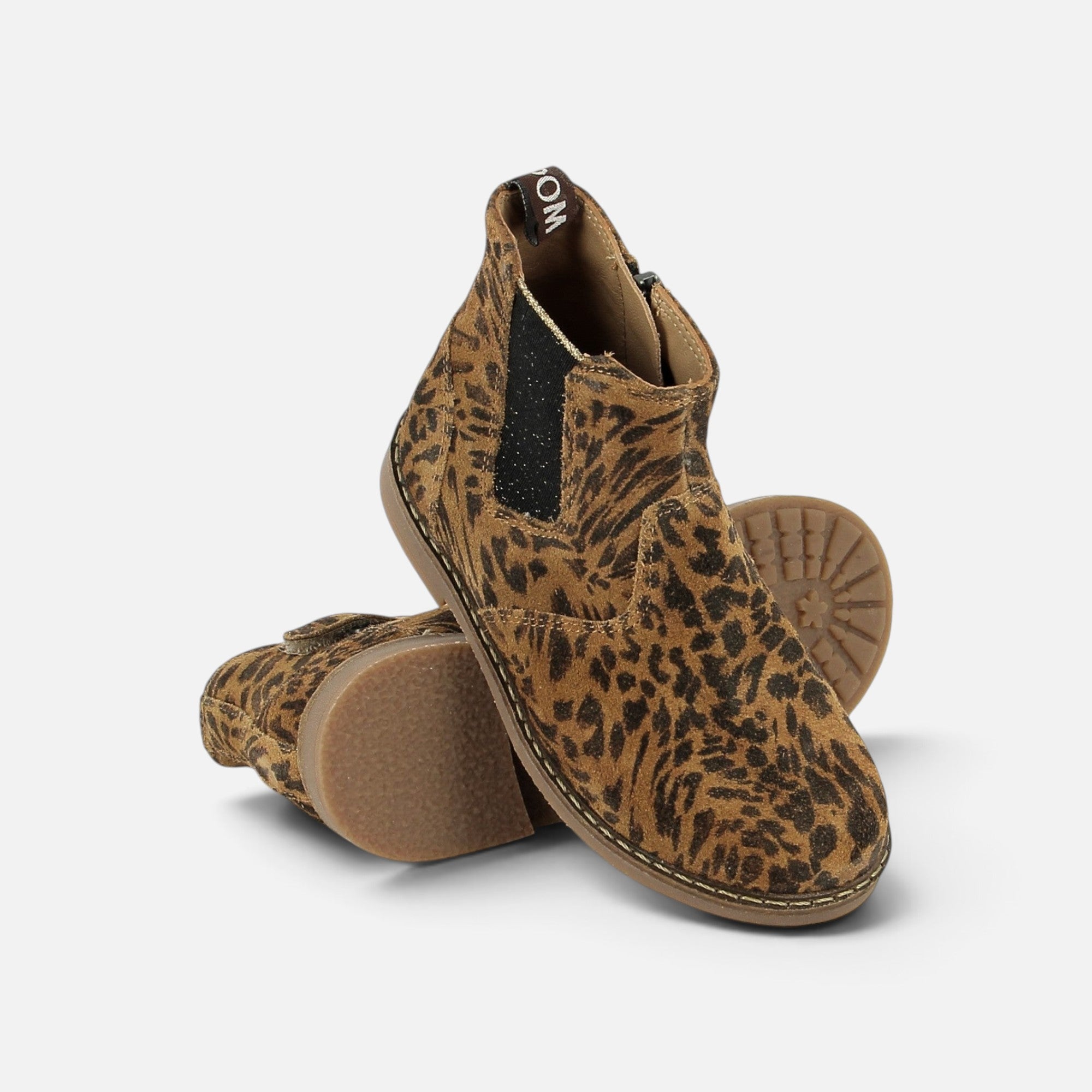 Chelsea boots Pom d'Api Trip en cuir imprimé léopard avec semelle en caoutchouc souple et fermeture éclair latérale