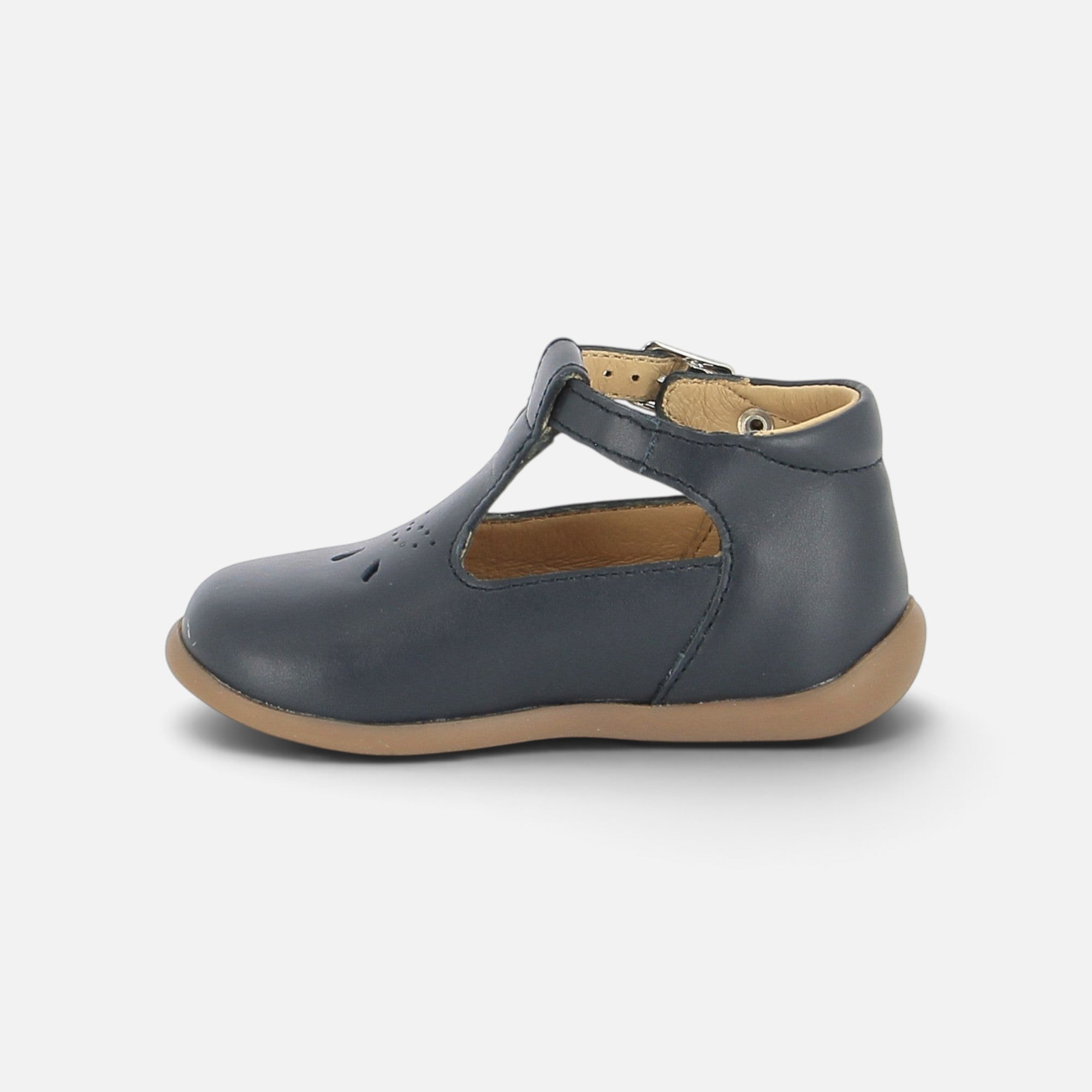 Chaussures salomé Pom d'Api bleu marine en cuir souple avec bride réglable et semelle anti-torsion