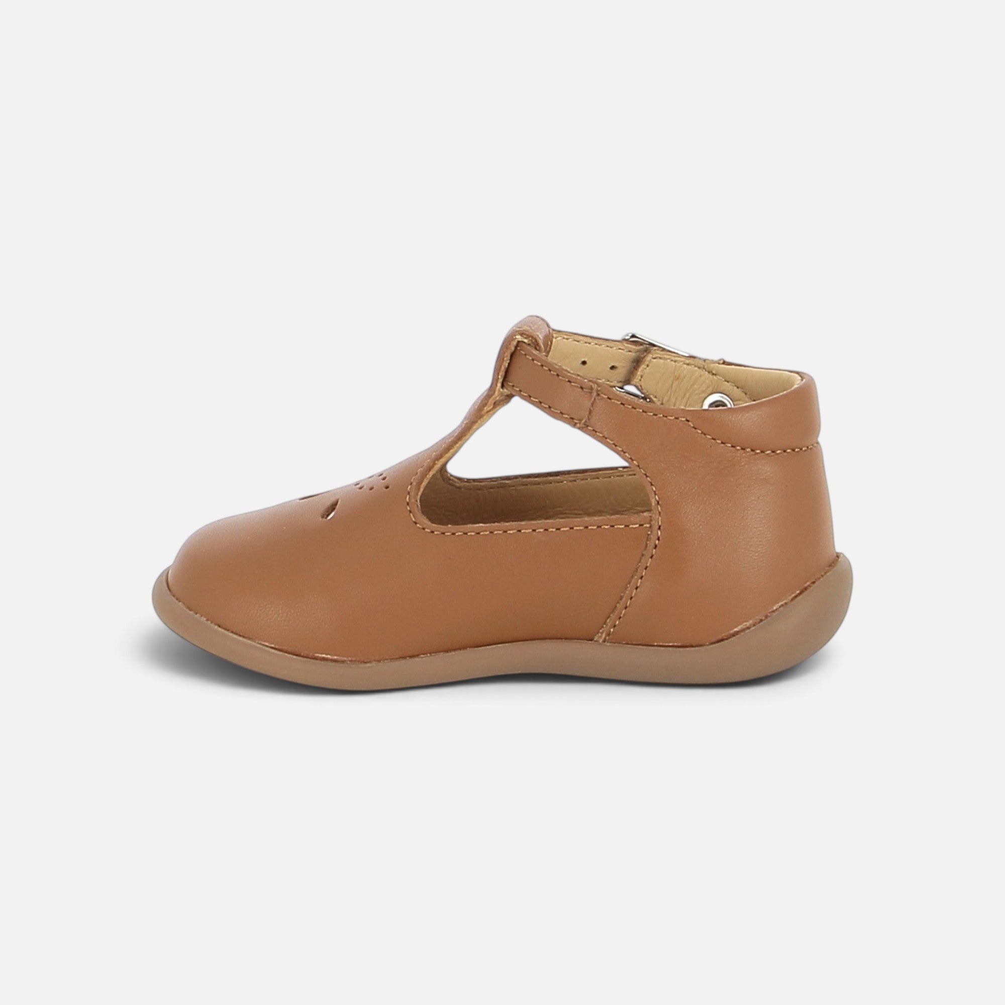 Sandale Salomé Pom d'Api en cuir marron avec bride réglable et semelle souple anti-torsion pour enfant