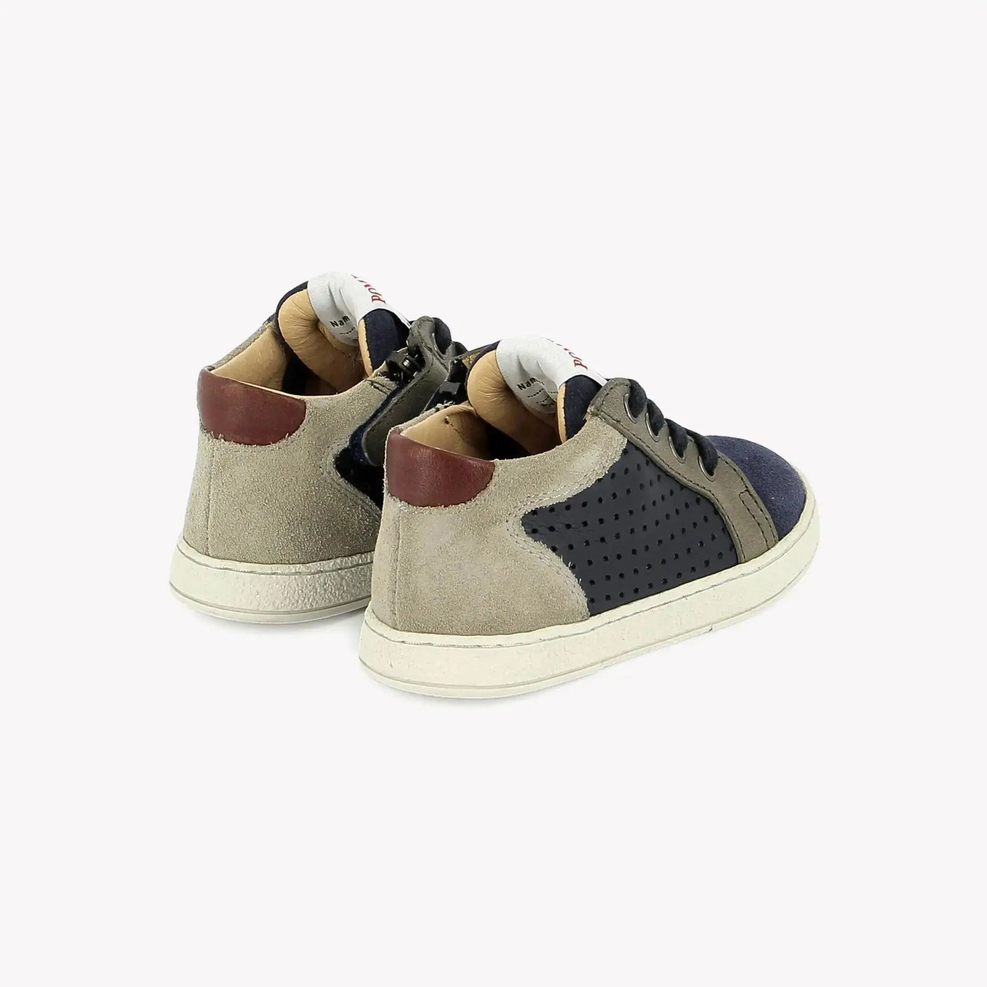 POM D'API SNEAKERS - MOUSSE LACE PERFO OILY SUEDE - NAVY - KHAKI - Pom d'Api