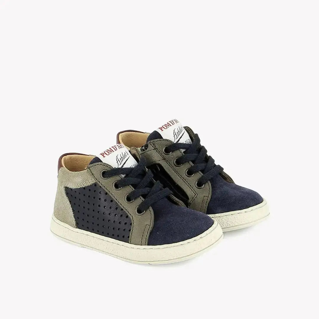 POM D'API SNEAKERS - MOUSSE LACE PERFO OILY SUEDE - NAVY - KHAKI - Pom d'Api