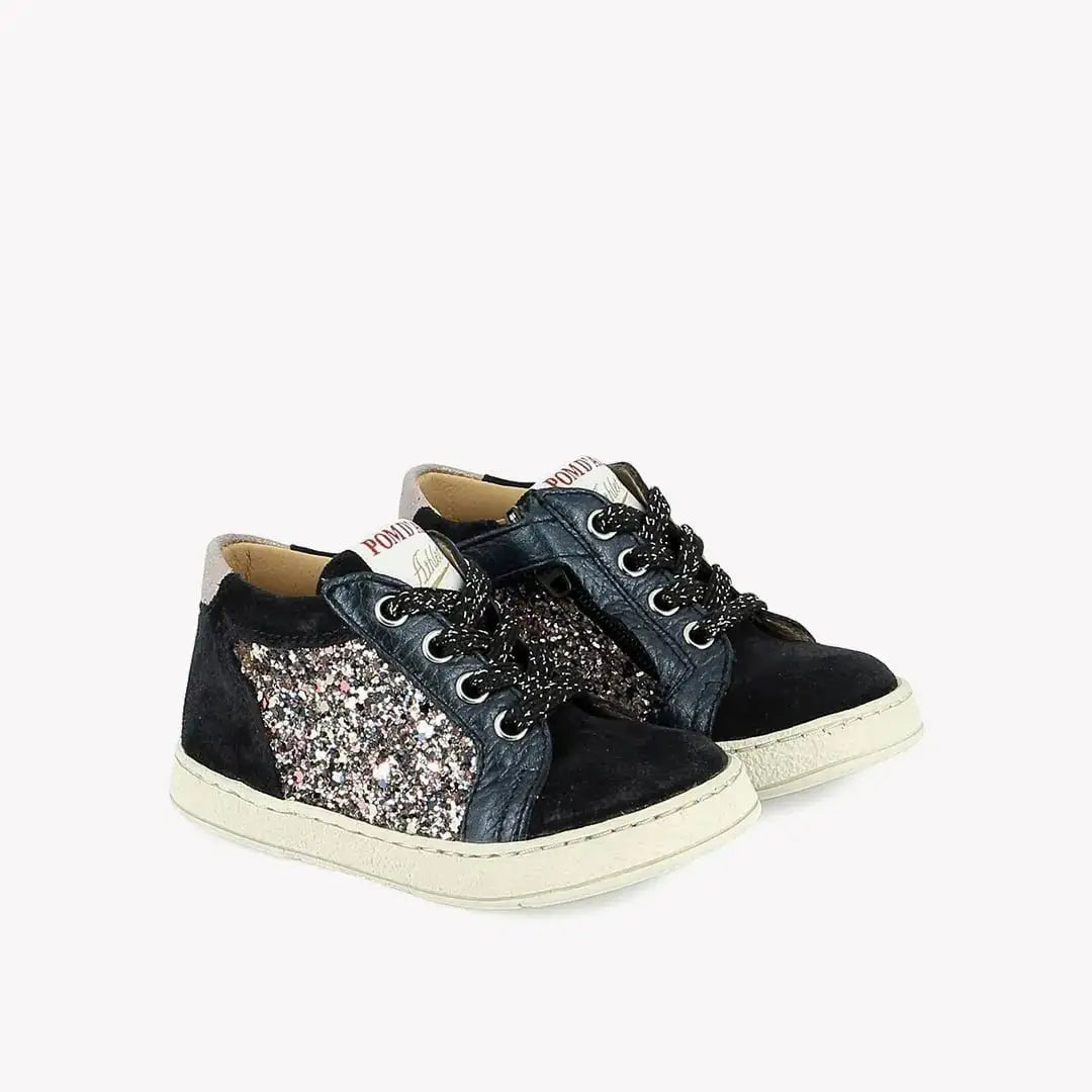 POM D'API SNEAKERS - MOUSSE ZIP TOP - VELVET - GLITTER - NAVY - MULTI PINK - Pom d'Api