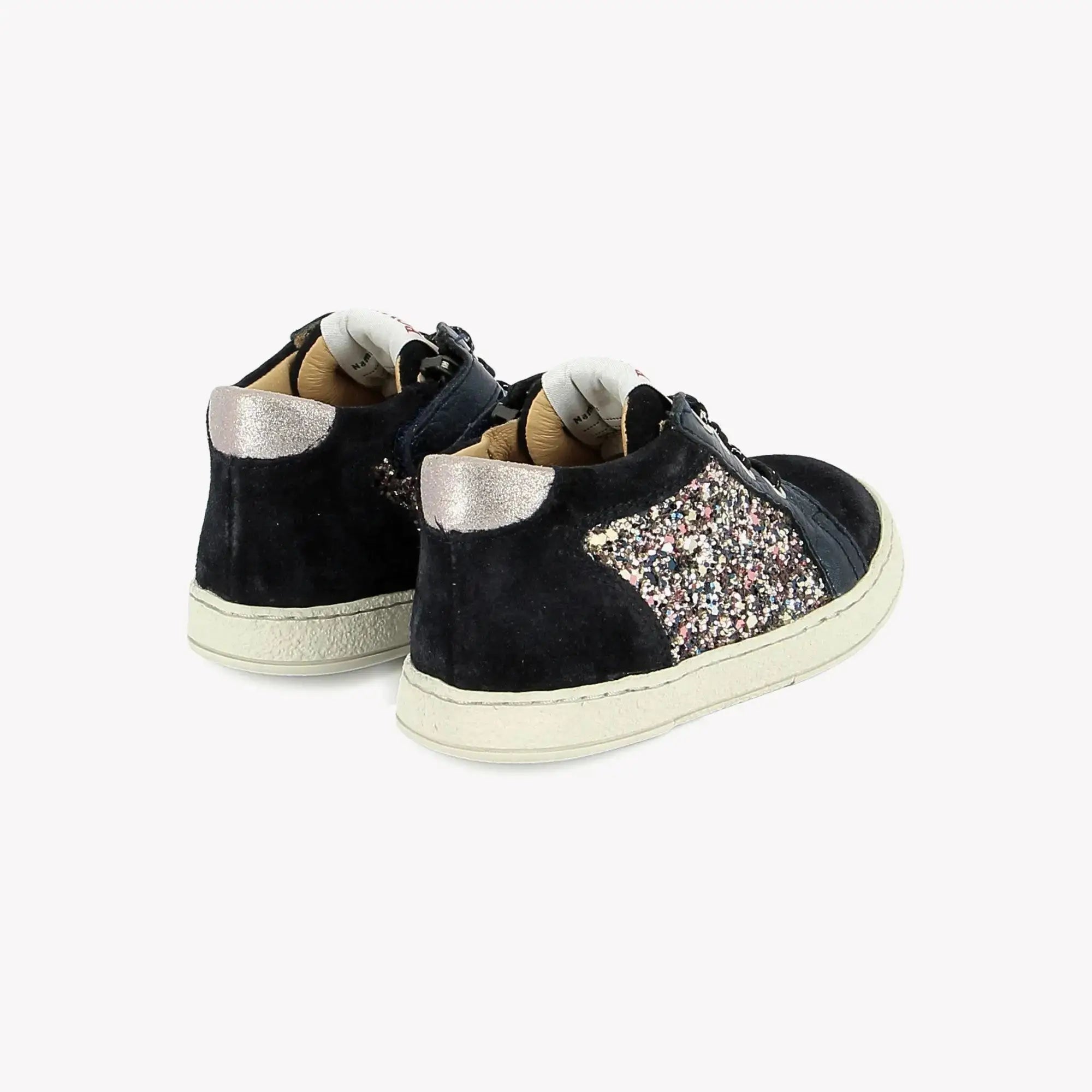 POM D'API SNEAKERS - MOUSSE ZIP TOP - VELVET - GLITTER - NAVY - MULTI PINK - Pom d'Api