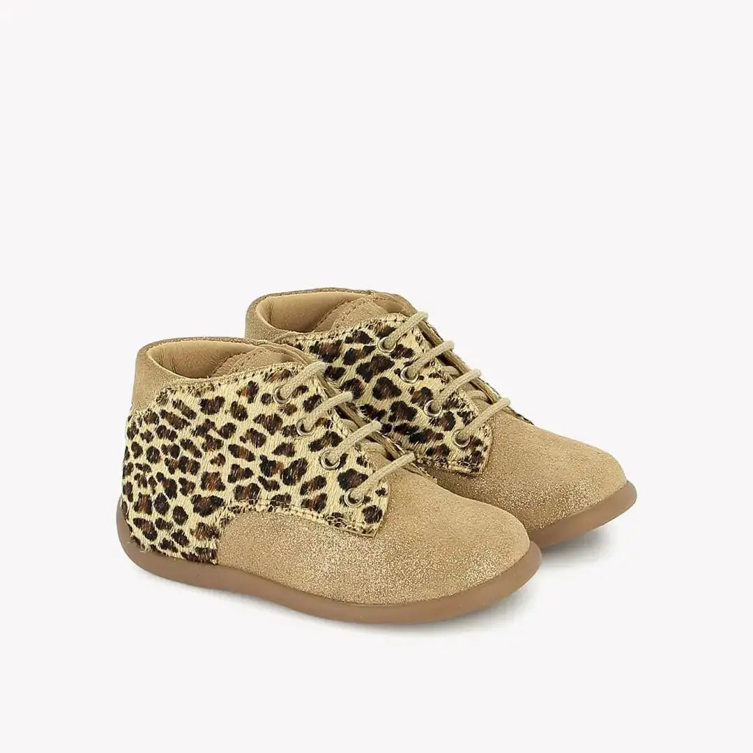 POM D'API FIRST STEPS - STAND-UP DERBY - VELVET - LEOPARD - CARAMEL - LEO FAUVE - Pom d'Api