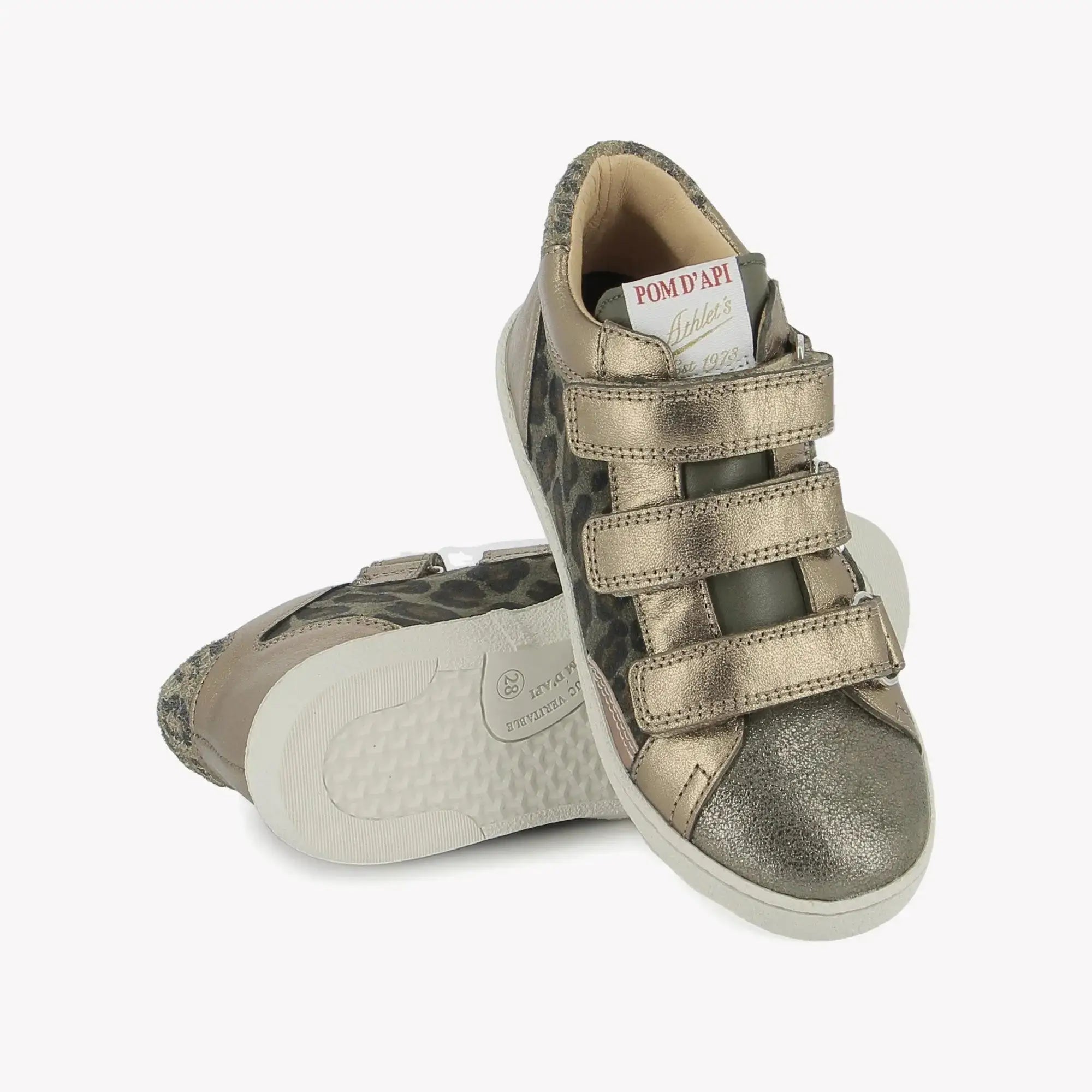 POM D'API SNEAKERS - TOP TOUCH EASY - LAMINATO - LEOPAR - BRONZO LAME - KAKI - Pom d'Api