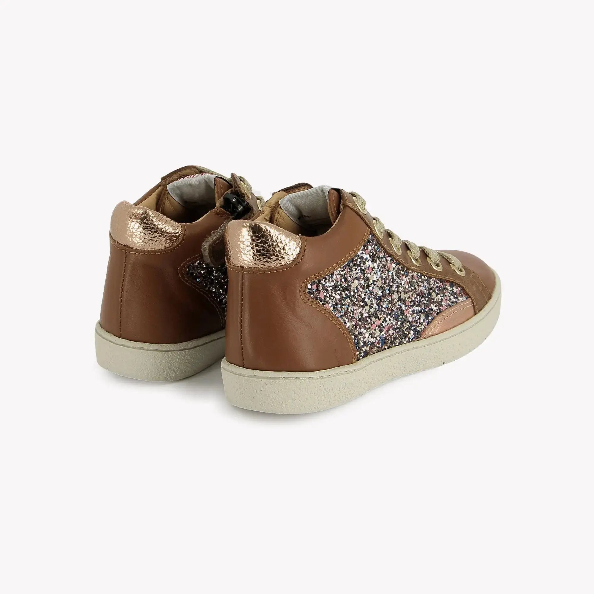 POM D'API SNEAKERS - TOP TOUCH ZIPPY - LEATHER - GLITTER - BROWN - MULTI - Pom d'Api