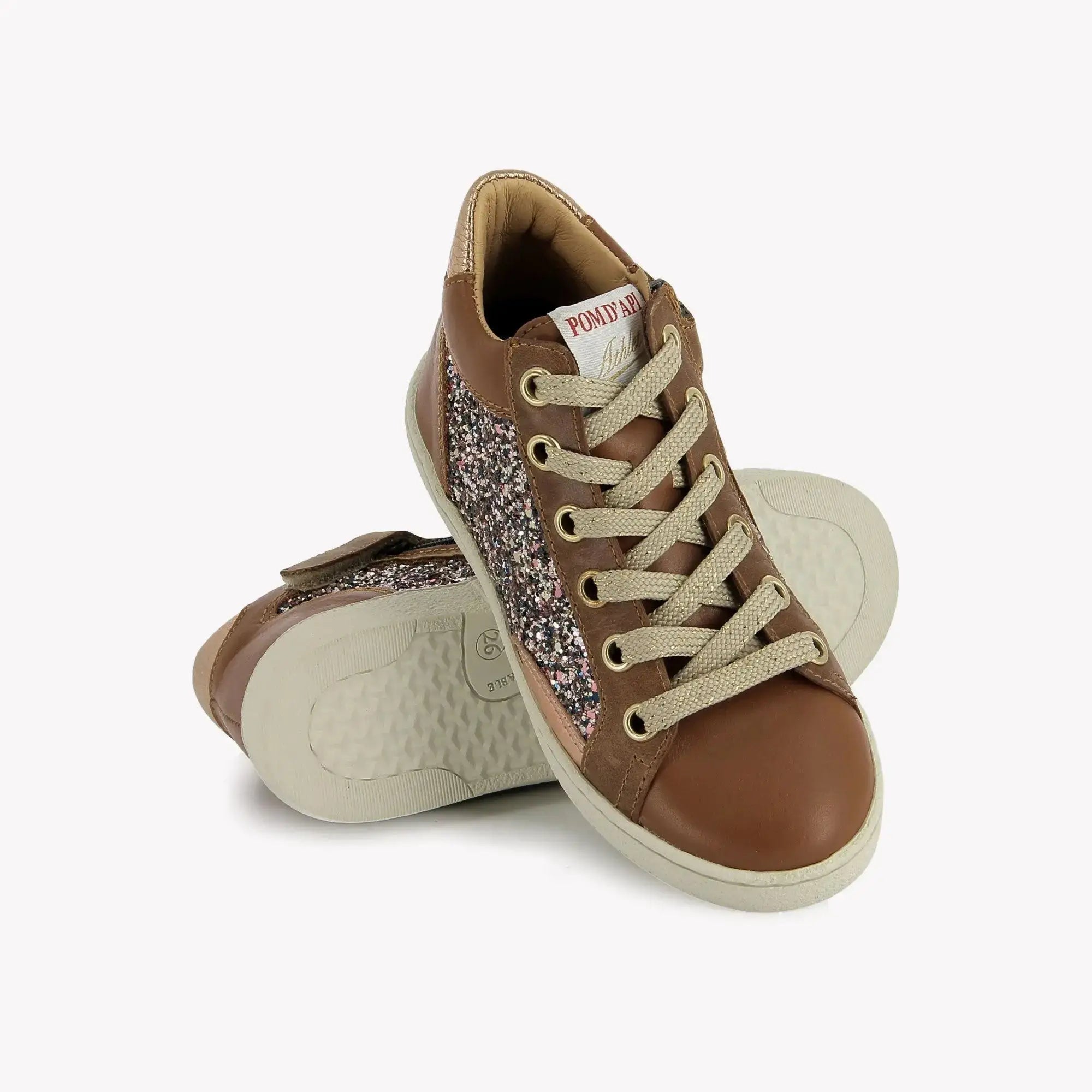 POM D'API SNEAKERS - TOP TOUCH ZIPPY - LEATHER - GLITTER - BROWN - MULTI - Pom d'Api