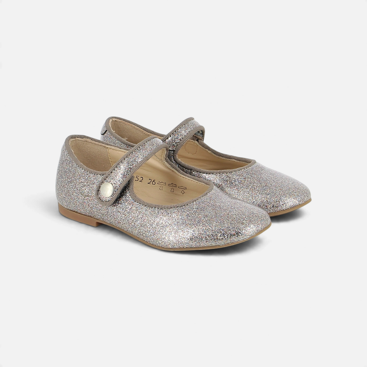 Pom d'Api -ballerina's 'Daisy Baby' van veelkleurig leer met pailletten, voorzien van een klittenbandriempje en een decoratieve drukknoop