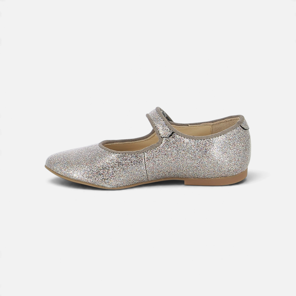 Pom d'Api -ballerina 'Daisy Baby' van veelkleurig leer met glitters, voorzien van een klittenbandriempje en een comfortabele binnenzool