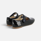 Ballerines Pom d'Api Daisy Baby en cuir vernis bleu marine avec bride à scratch et semelle plate confortable