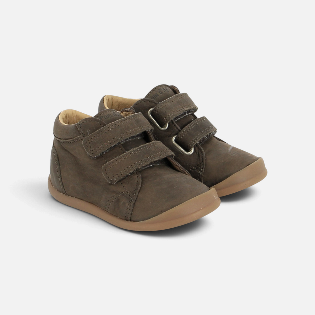 Chaussures montantes Pom d'Api Flex-Up Easy en nubuck grainé marron avec double bride scratch et semelle souple