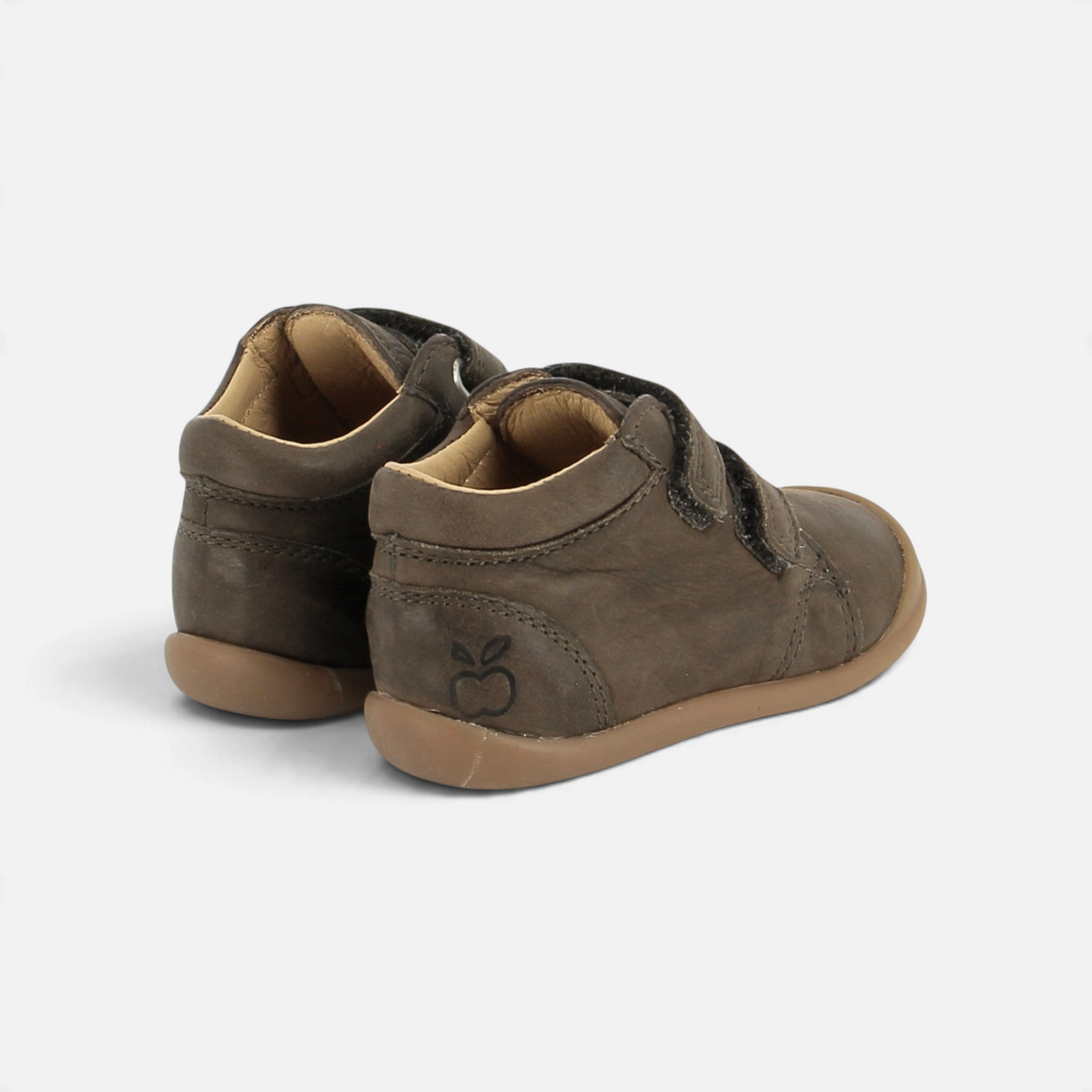 Chaussures montantes Pom d'Api Flex-Up Easy en nubuck grainé brun avec brides à scratch et semelle souple