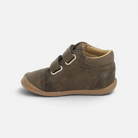 Chaussure montante Pom d'Api Flex-Up Easy en nubuck grainé brun avec double bride scratch et semelle souple