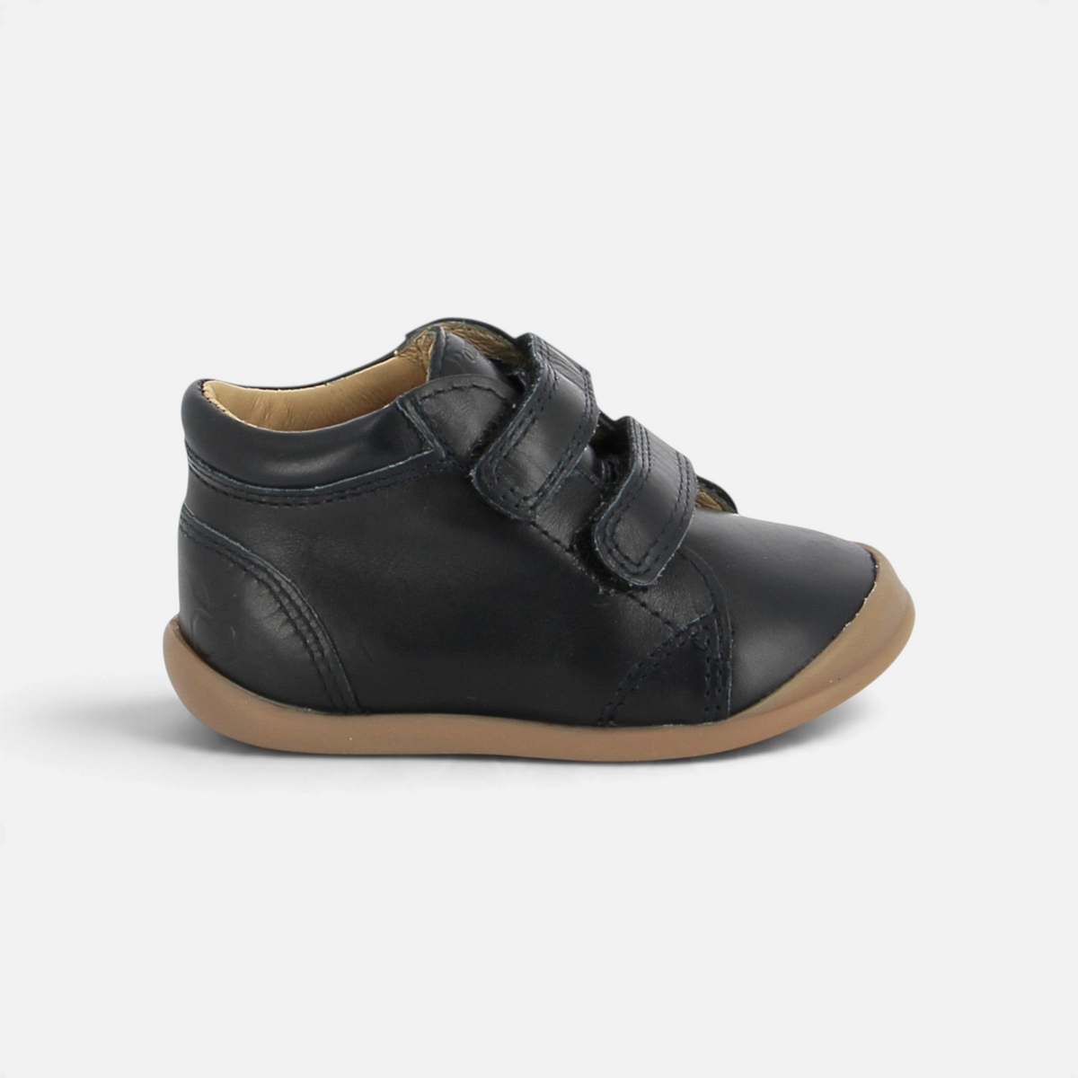 Chaussures bébé Pom d'Api Flex-Up Easy en cuir bleu marine avec semelle souple et double fermeture à scratch